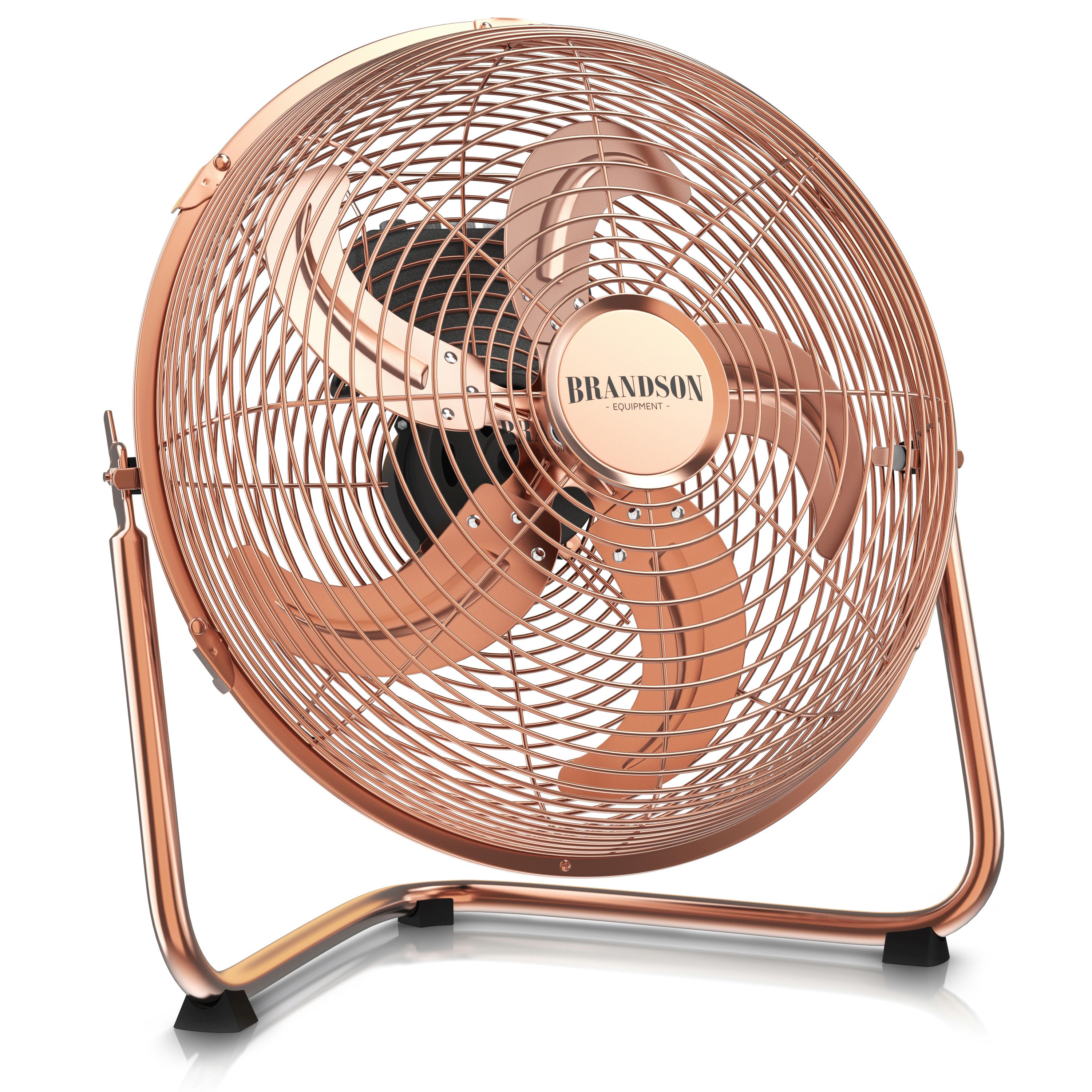 Brandson Windmaschine Bodenventilator im Retro Stil, hoher Luftdurchsatz, 55W, Kupfer, 34,5 cm Durchmesser, Preisträger 2025, robuster Stand, stufenlos neigbar, GS-Geprüft