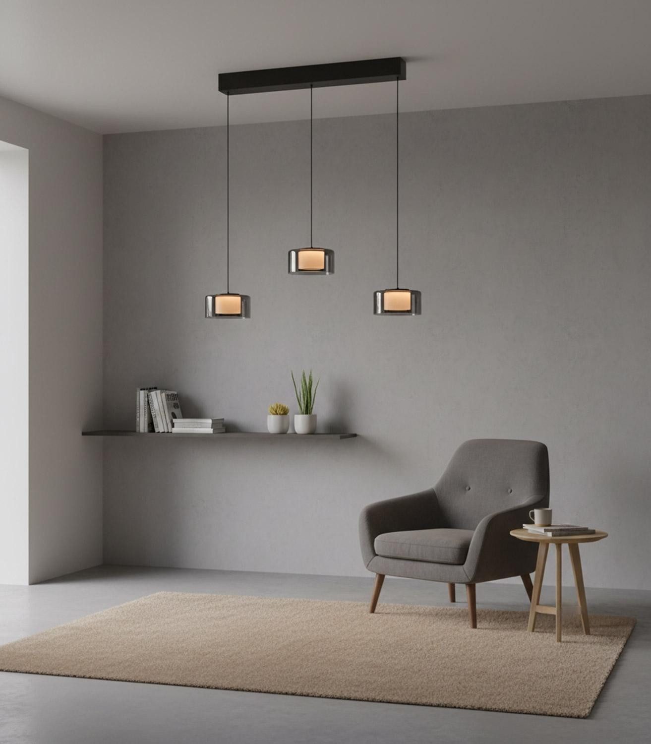 Paul Neuhaus LED Pendelleuchte RIKA, 3-flammig, Rauchfarben, Schwarz, Metal günstig online kaufen