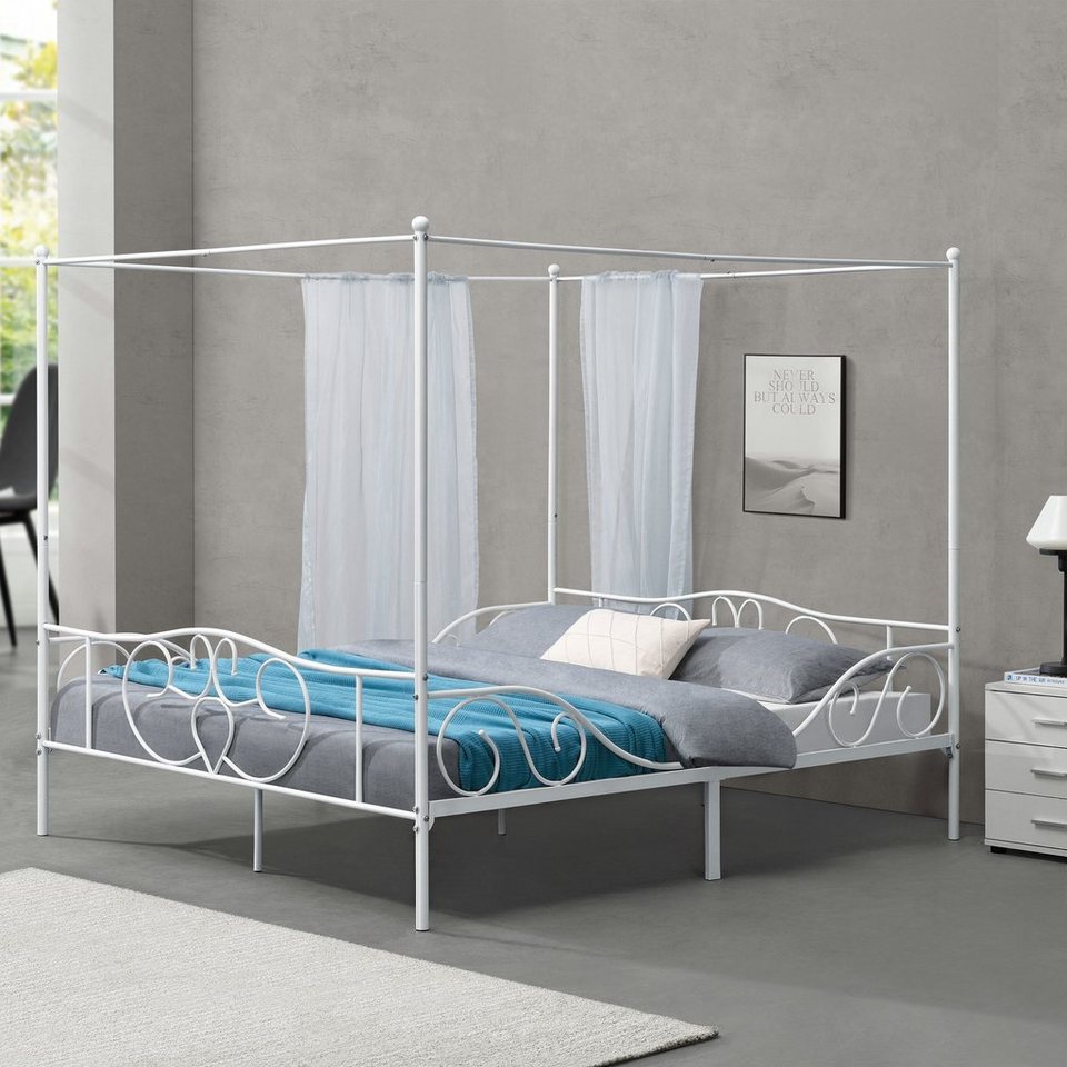en.casa ® Metallbett mit Matratze 180x200cm Weiß Bett Bettgestell Doppelbett 