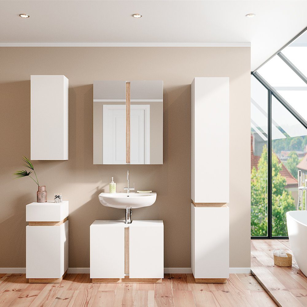Vicco Badmöbel-Set Gloria, Weiß/Sonoma, 5 Teile, (5-St., 5er Set)