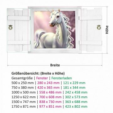 nikima Wandtattoo 211 Einhorn im Fenster mit weißen Fensterläden (PVC-Folie), in 6 vers. Größen