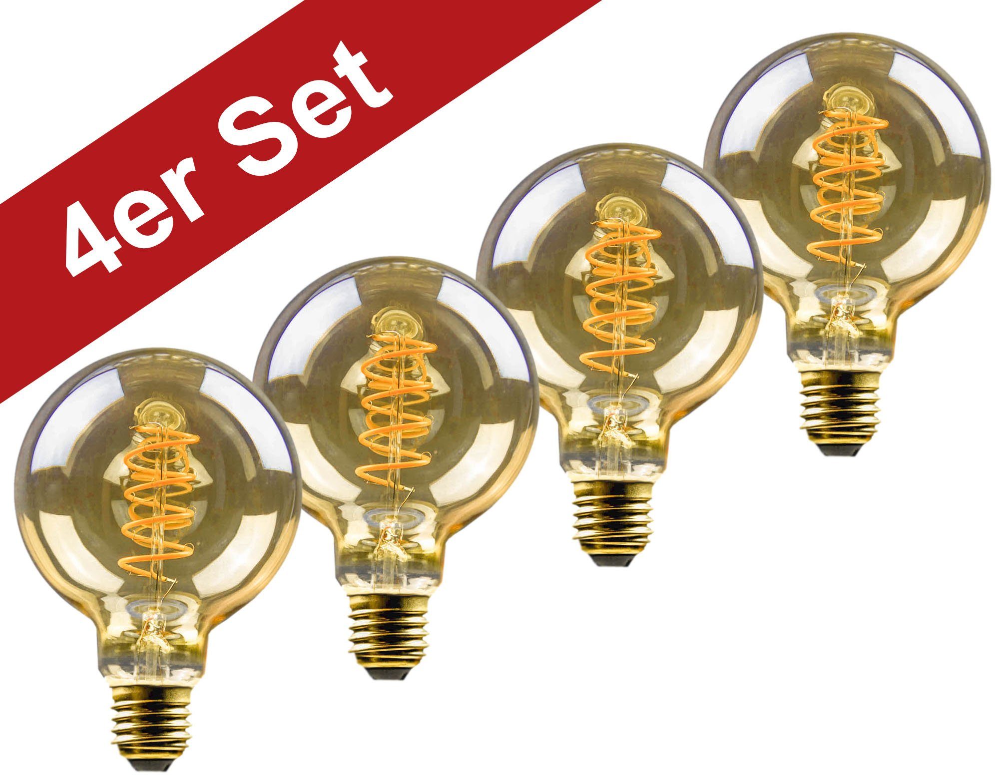 BLULAXA LED-Filament Vintage, E27, superwarmweis 4er-Set, mm, Globe, 4 St., Vintage gold, Extra-Warmweiß, 95