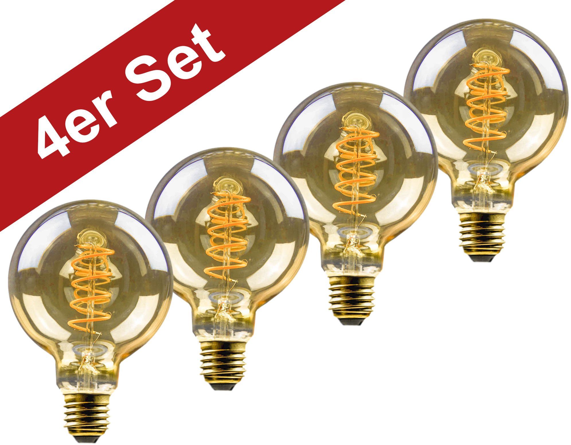 BLULAXA LED-Filament Vintage, E27, 4 St., Extra-Warmweiß, 4er-Set, Vintage Globe, 95 mm, gold, superwarmweis