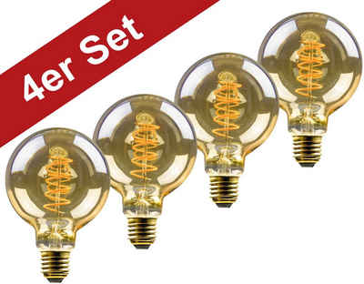 BLULAXA Vintage LED-Filament, E27, 4 St., Extra-Warmweiß, 4er-Set, Vintage Globe, 95 mm, gold, superwarmweis
