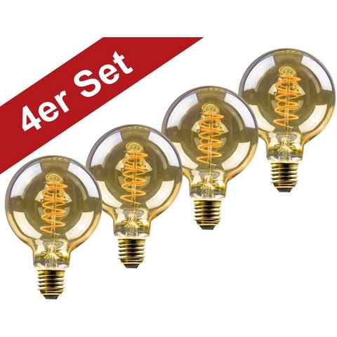 BLULAXA LED-Filament Vintage, E27, 4 St., Extra-Warmweiß, 4er-Set, Vintage Globe, 95 mm, gold, superwarmweis