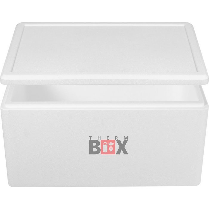 THERM-BOX Thermobehälter Styroporbox 45W Styropor-Verdichtet (0-tlg. Box mit Deckel im Karton) Innen: 53x33x25cm Wand:3 0cm Volumen: 45 3L Isolierbox Thermobox Kühlbox Warmhaltebox Wiederverwendbar