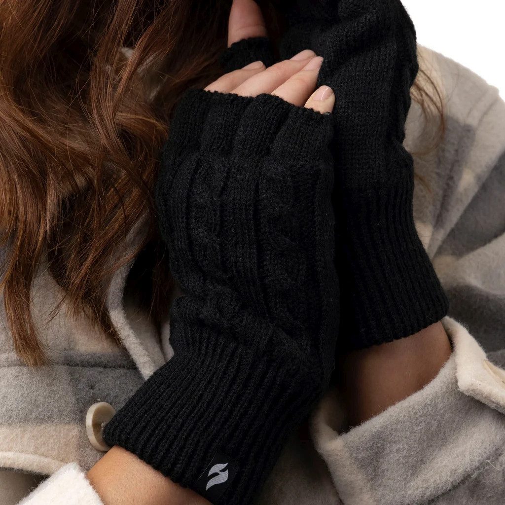 Strickhandschuhe Fingerlose Damen-Handschuhe mit Zopfmuster