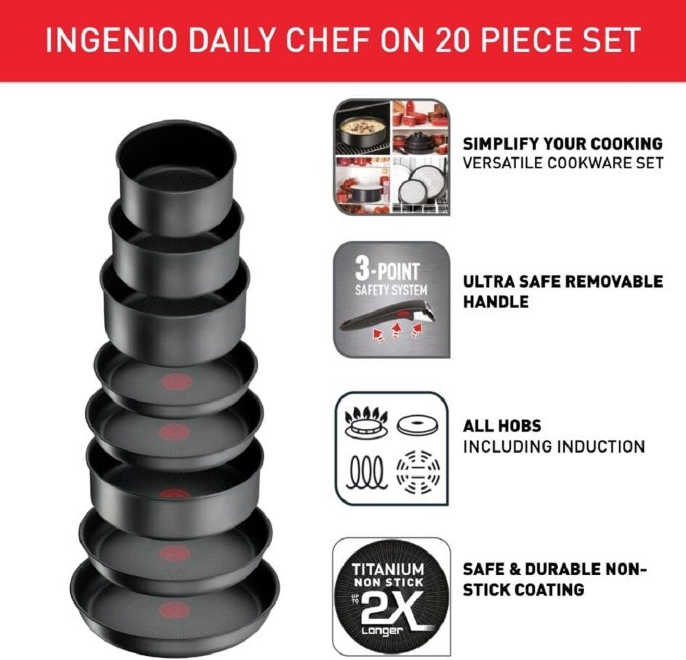 Tefal Kochtopf Set mit 20 Teilen Ingenio Daily Chef On L7619402, (20-tlg)