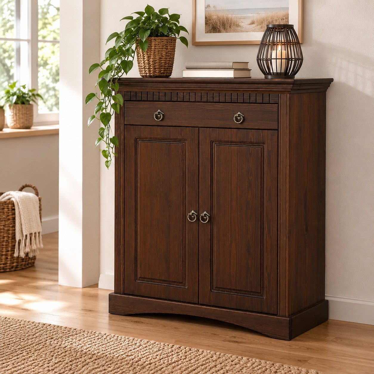 Clever-Moebel Kommode 2 trg Kommode aus Kiefernholz Schrank Sideboard, Breiet: 84cm, Tiefe: 39cm, Höhe: 97cm