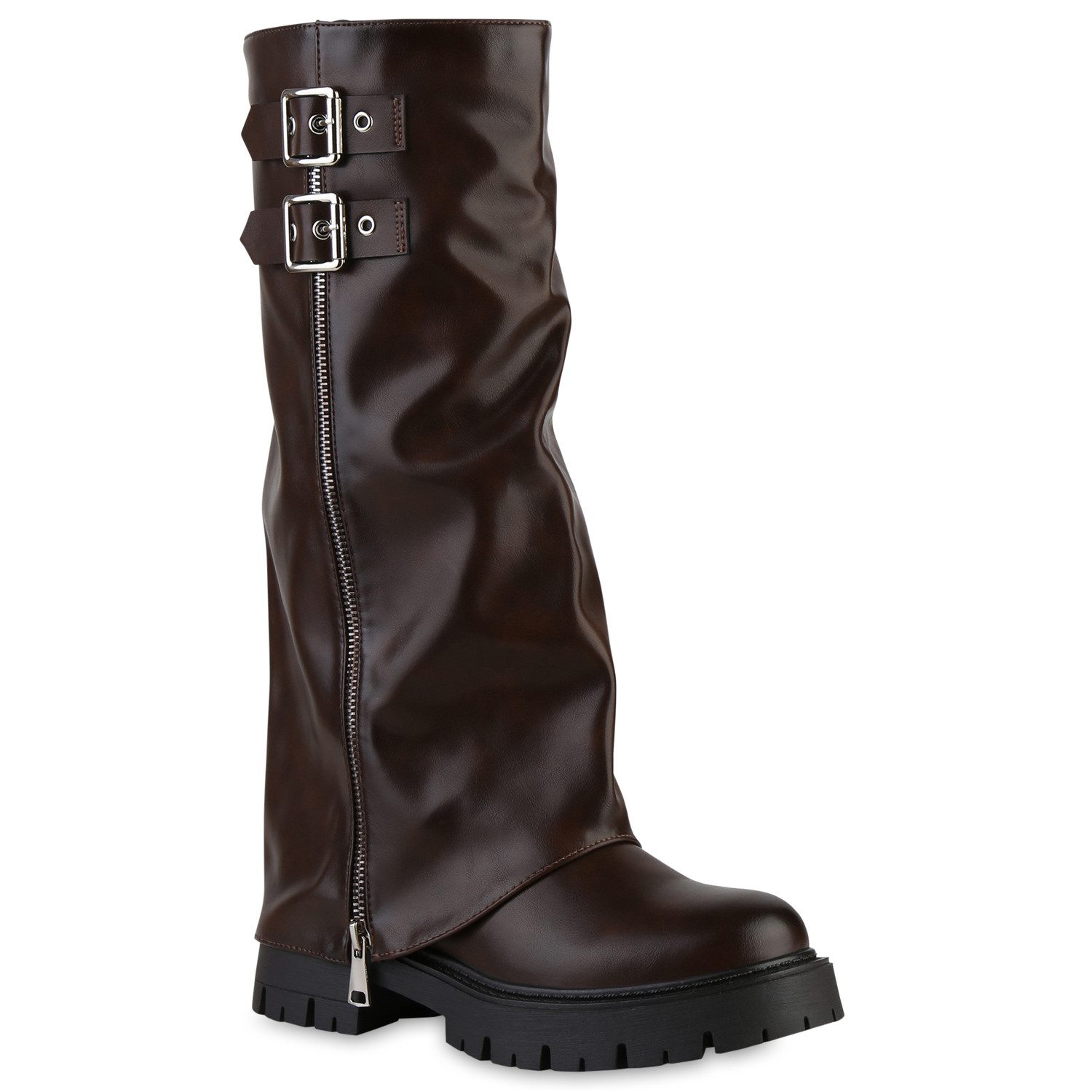 VAN HILL 841806 Stiefel Damen Bikerstiefel Stiefel Zipper Schnallen Profil- günstig online kaufen