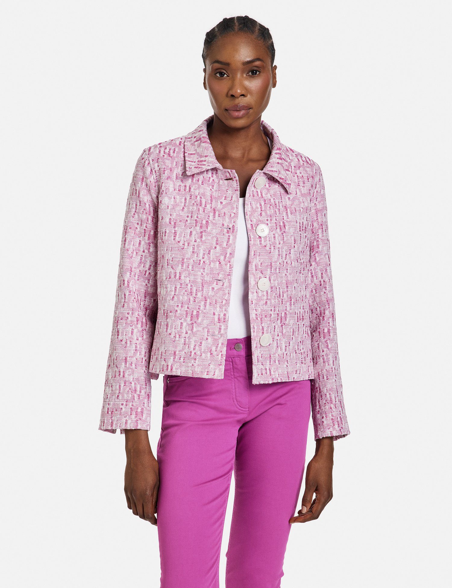 GERRY WEBER Jackenblazer Kastige Blazerjacke Ecru/Weiss/Lila/Pink Gemustert