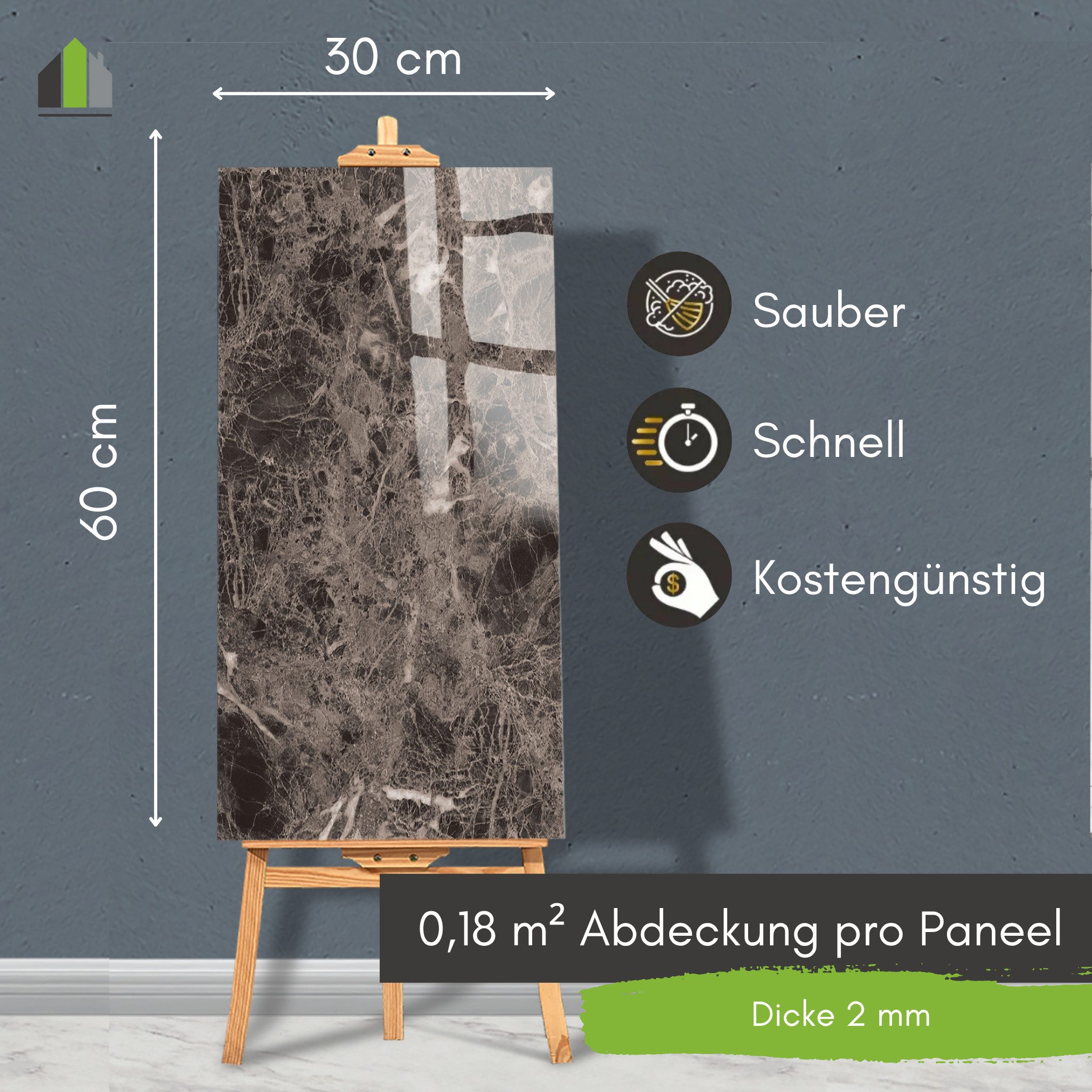 STM Company Wandpaneel Selbstklebende Marmor-Optik PVC Wandpaneele, Feuchtigkeitsbeständig, (8-tlg. Set 1,44 m) Für Küche, Badezimmer & Wohnbereich