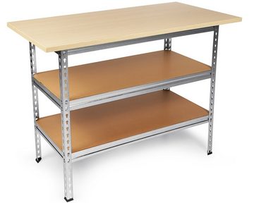 ONDIS24 Werkbank Uwe 120cm Metallregal und Werktisch, höhenverstellbare Einlegeböden, verzinkt, 120 x 60 x 92 (H) cm