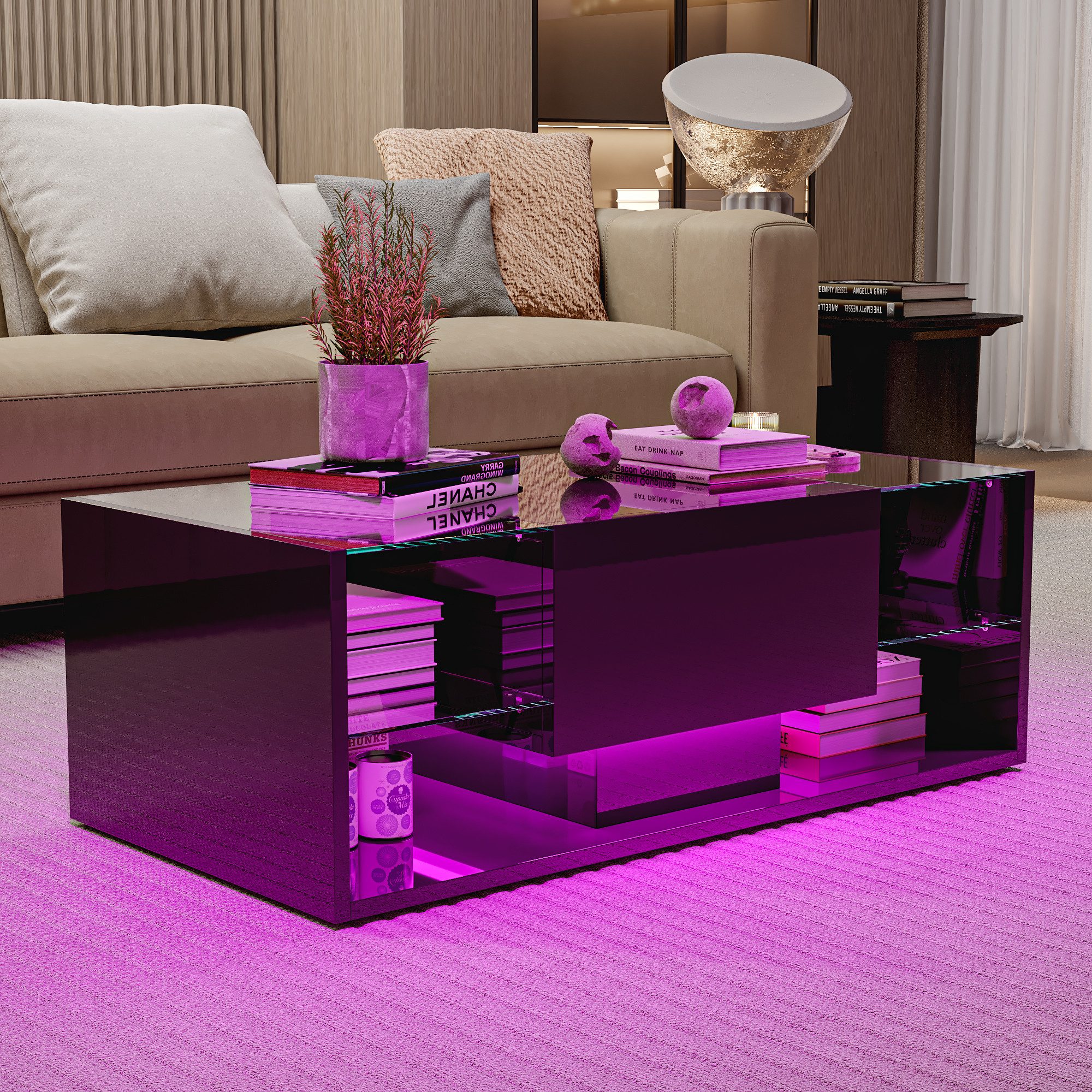 PXloue Couchtisch LED-Couchtisch mit Stauraum und günstig online kaufen