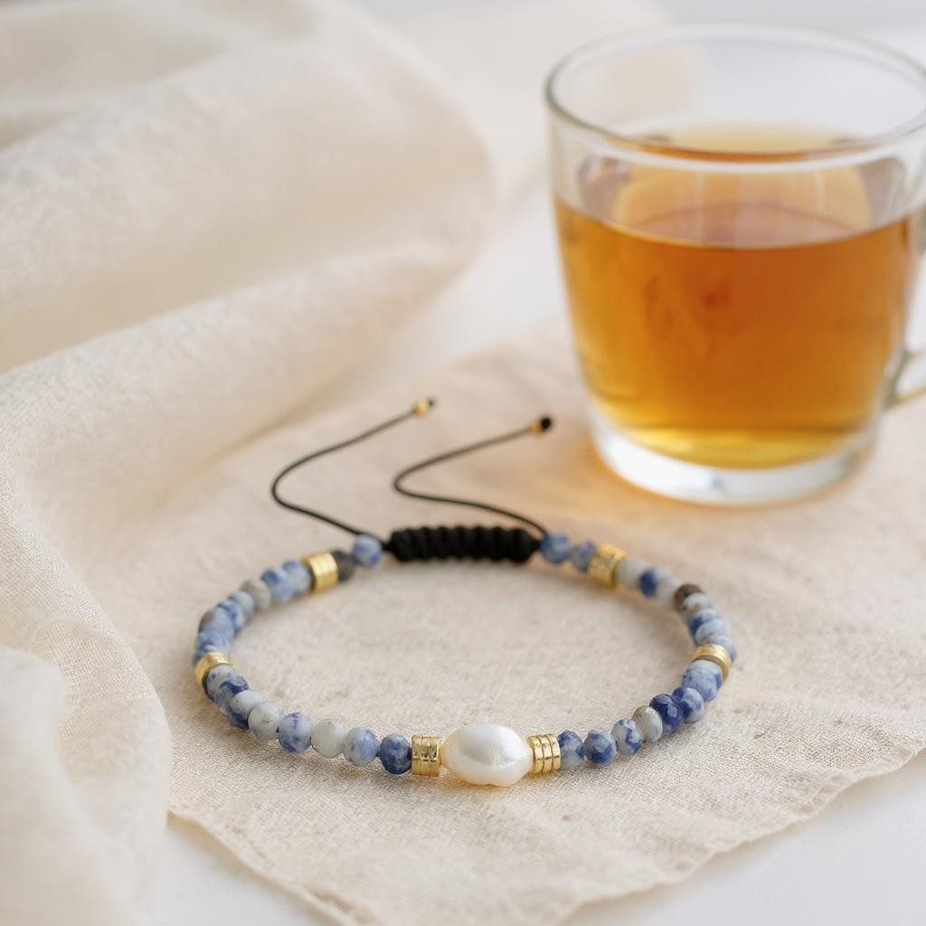 KARMA Perlenarmband Damen Armband Süßwasserperlen Blau, günstig online kaufen