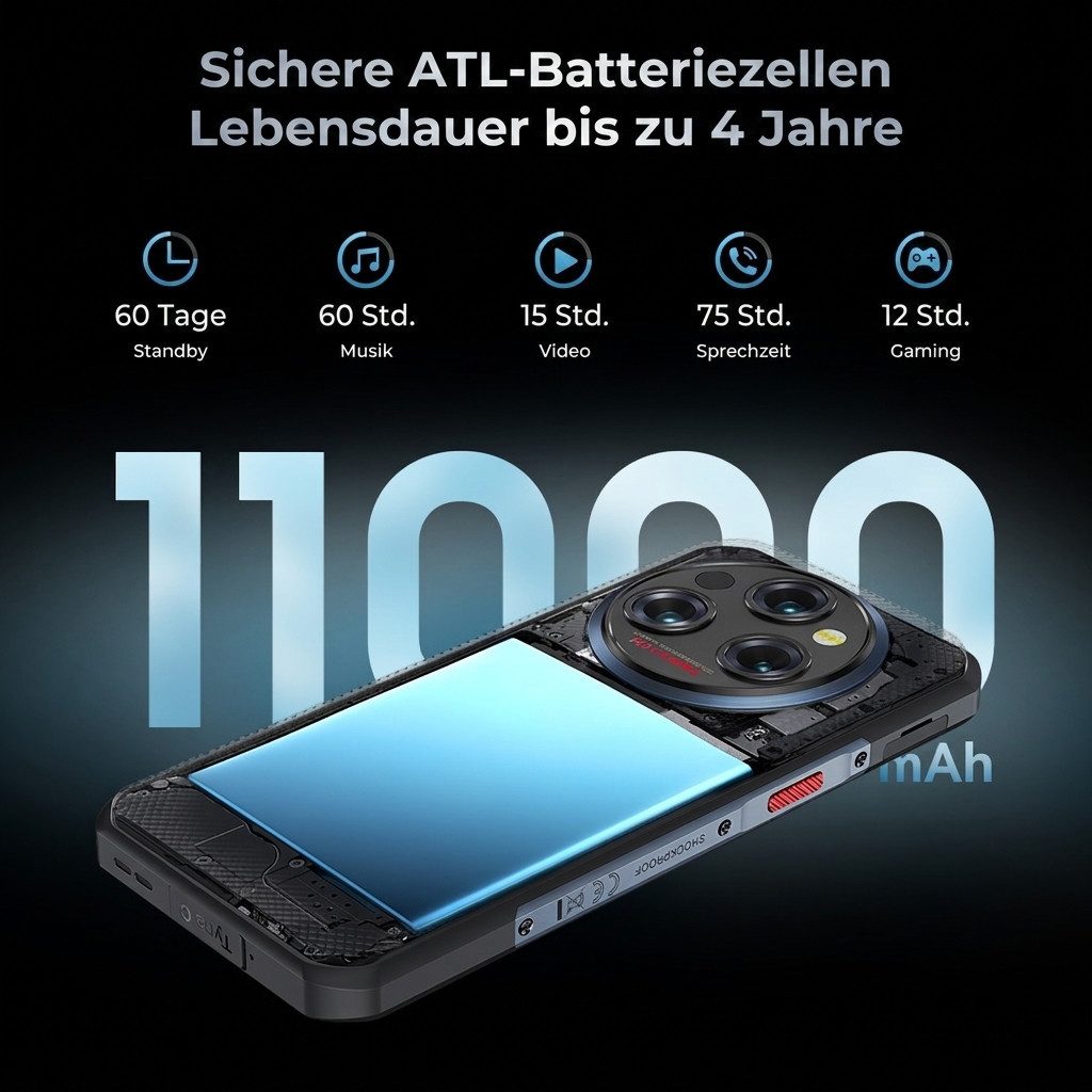 OUKITEL WP35 Pro 5G Robustes Smartphone 11000mAh 14,9mm dünn Outdoor Handy Smartphone (6.6 Zoll, 512 GB Speicherplatz, 64 MP Kamera, 36GB+512GB 108MP Kamera 6,6" 2.4K Display IP68/IP69K Android 14)