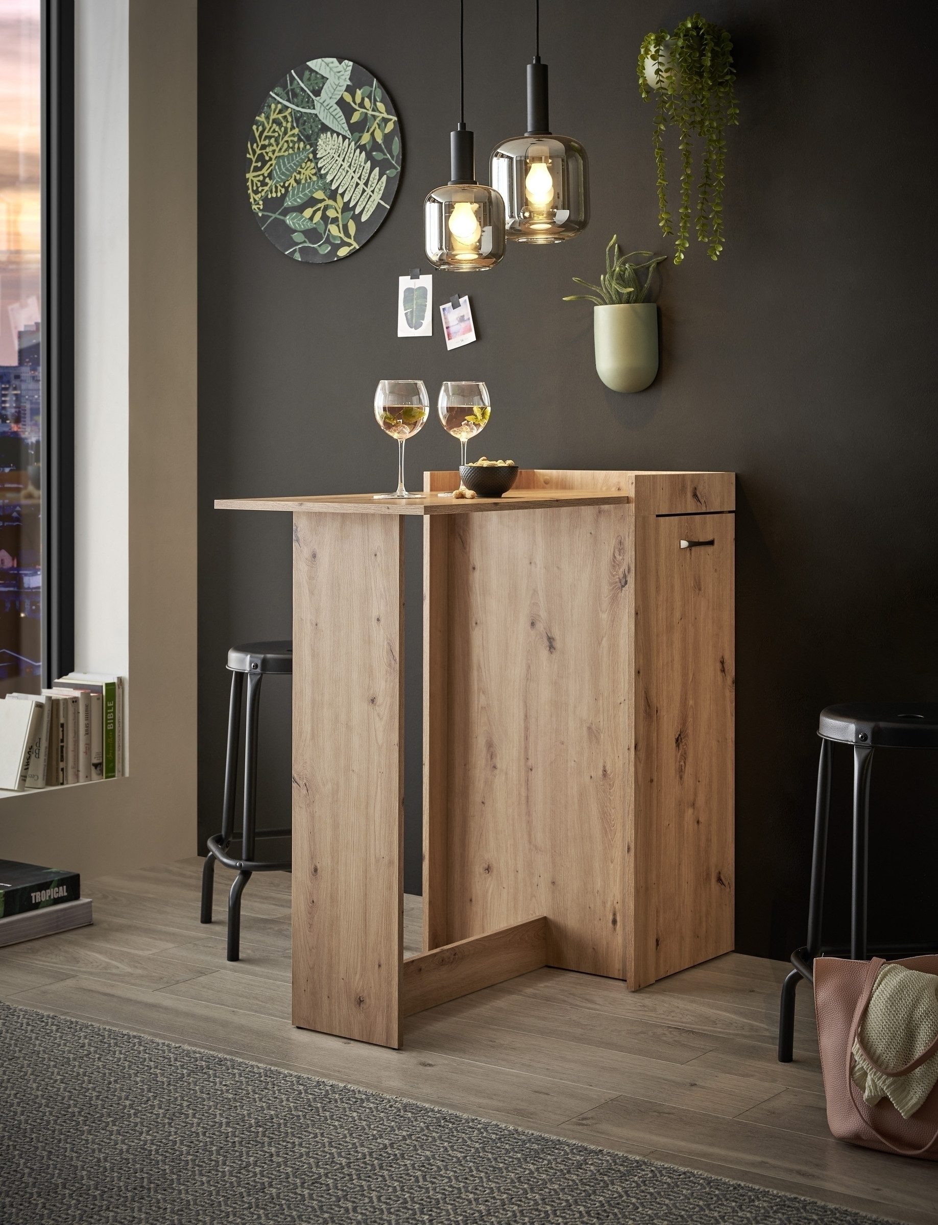 möbelando Bartisch Anett, in Artisan Eiche inkl. Apotheker-Schrank - 105x101x52cm (BxHxT)
