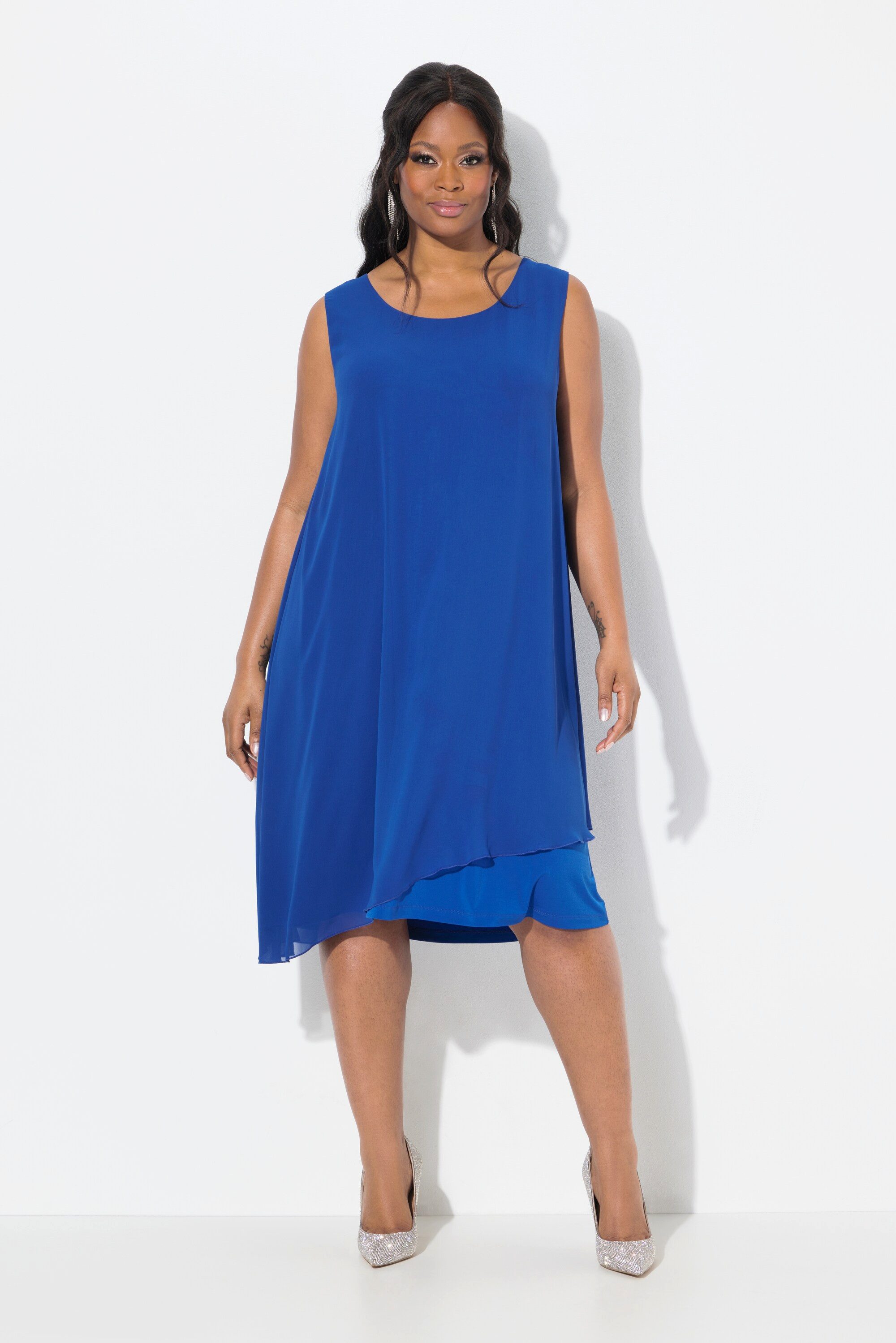 Cocktailkleid Kleid doppellagig A-Linie Rundhals ärmellos