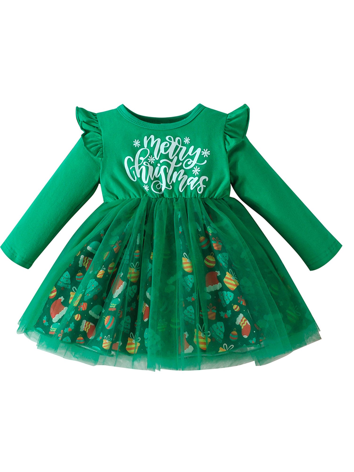Lapastyle Partykleid Mädchen Weihnachts Tüllkleid mit Briefdruck und langen Ärmeln (1-tlg) A-Linien-Kleid mit Rüschen, Saum mit Cartoon-druck