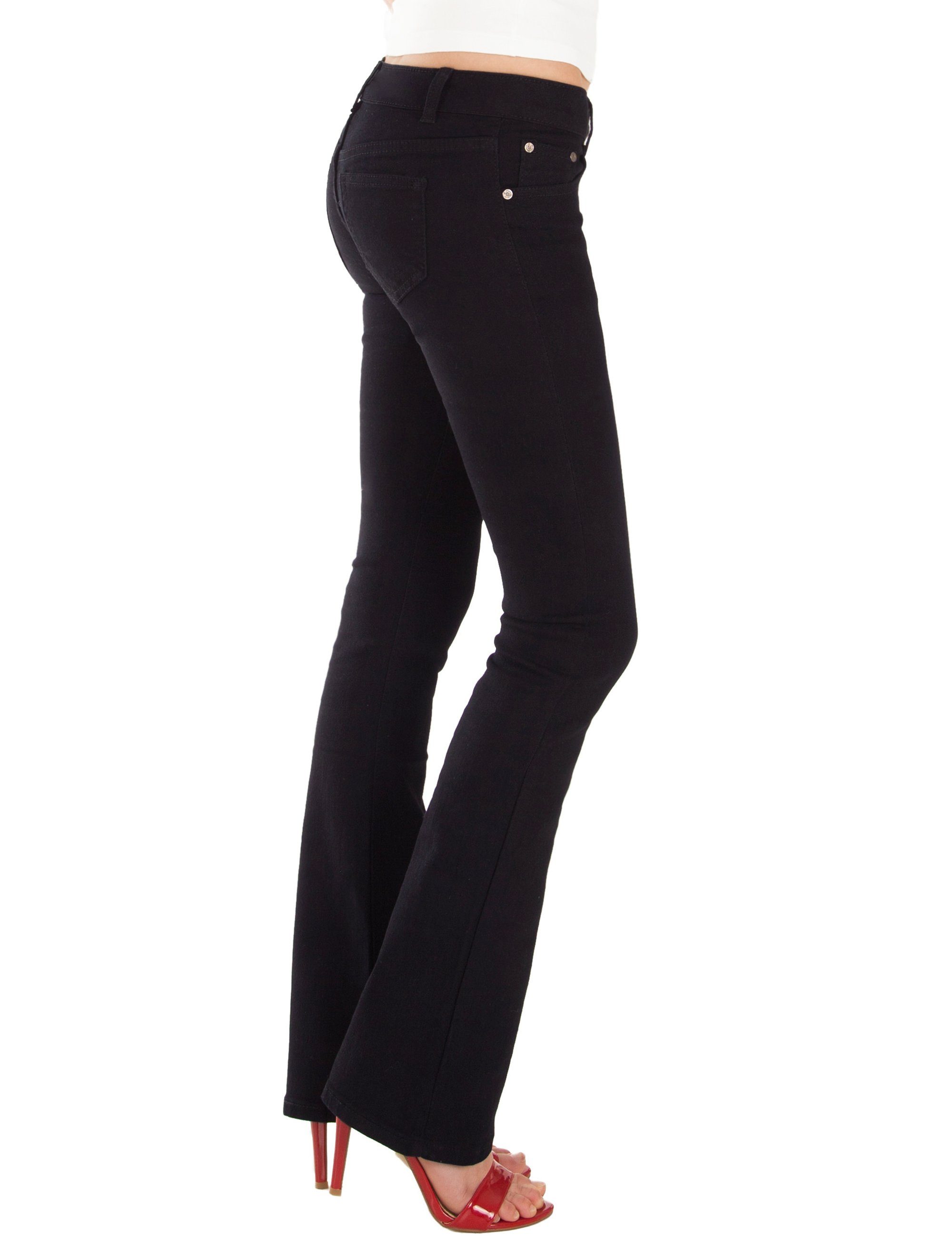 Fraternel Bootcut-Jeans Stretch, 5-Pocket-Style, Schwarz(ohne Waist Naht) Normal