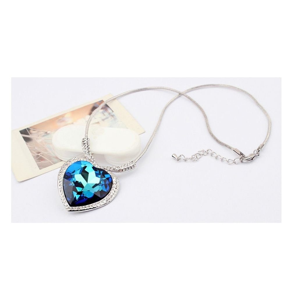 Halskette Messing (1-tlg., BUNGSA Organza), Anhänger für Damen Kette Silber inkl. Heart Necklace Blue mit aus Schmuckbeutel Kette