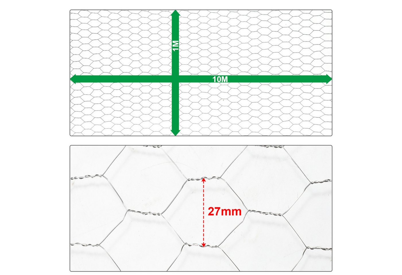 Thumbnail - Clanmacy Maschendrahtzaun Sechseckgeflecht Verzinkt Drahtzaun Kaninchendraht Gartenzaun, (Maschengröße: 27x27cm, 1-St., ...
