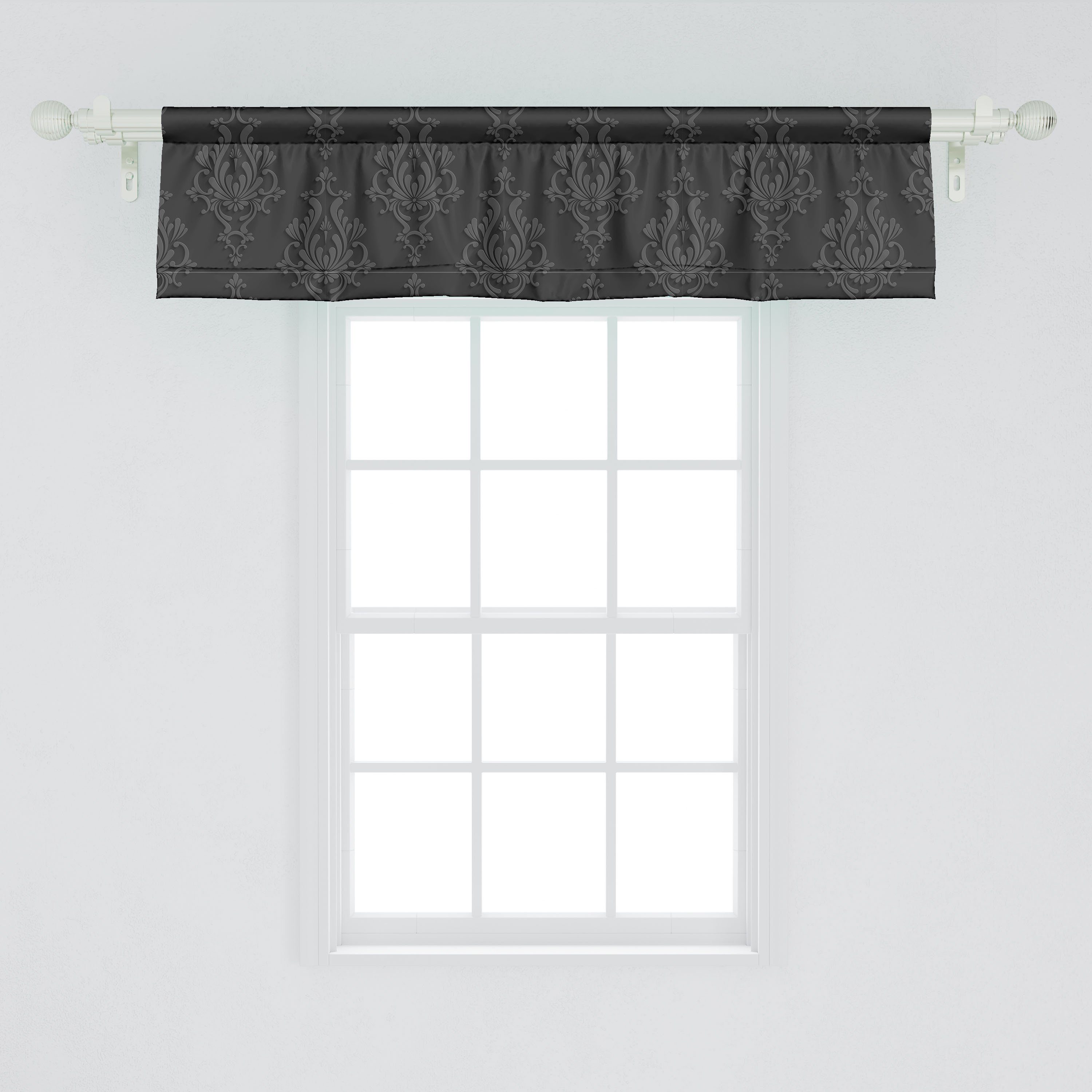 Dunkelgrau Dekor für Antiker Küche mit Abakuhaus, Vorhang Schlafzimmer Damast-3D Scheibengardine Microfaser, Stangentasche, Volant