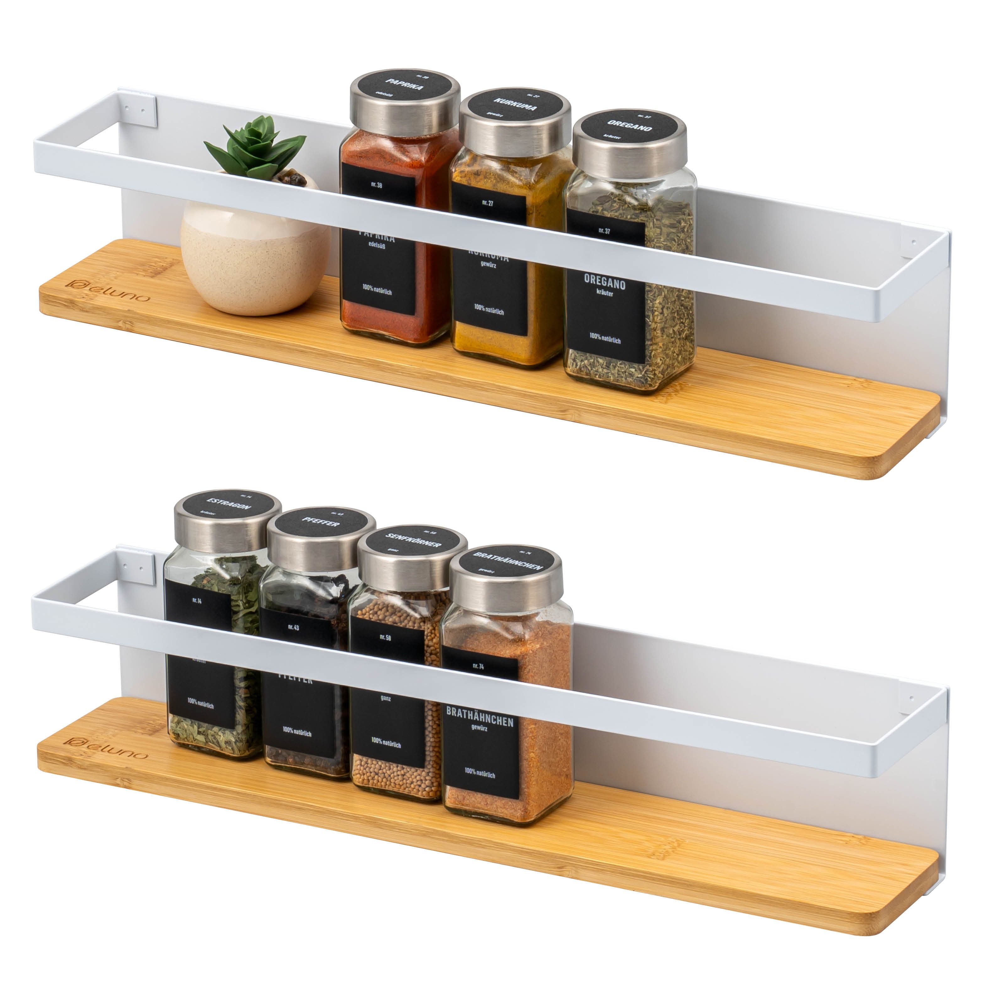 eluno Gewürzregal Gewürzregale 2er Set mit Bambusboden, 2-tlg.