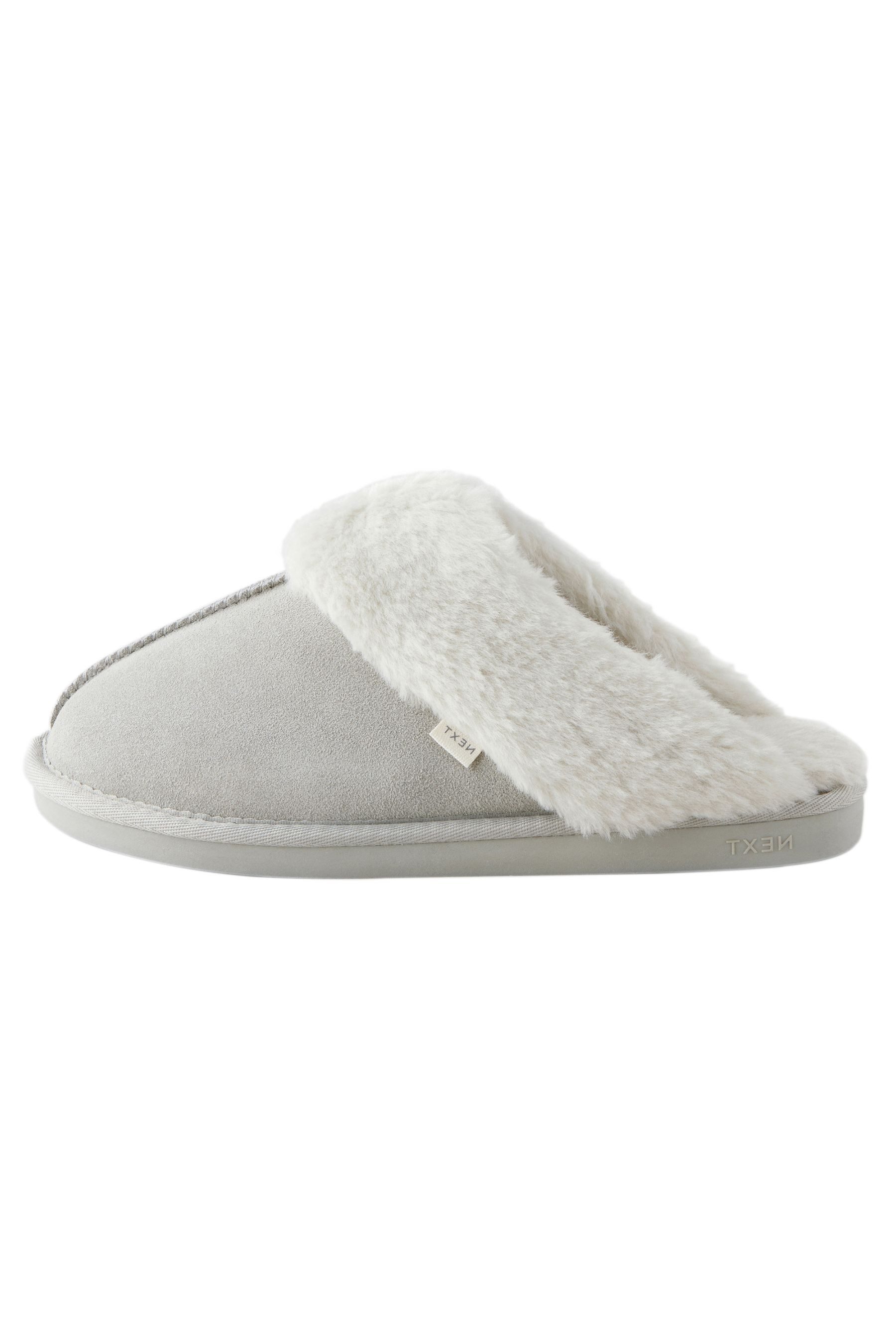 Next Veloursleder-Pantoffeln mit Kunstfell Hausschuh