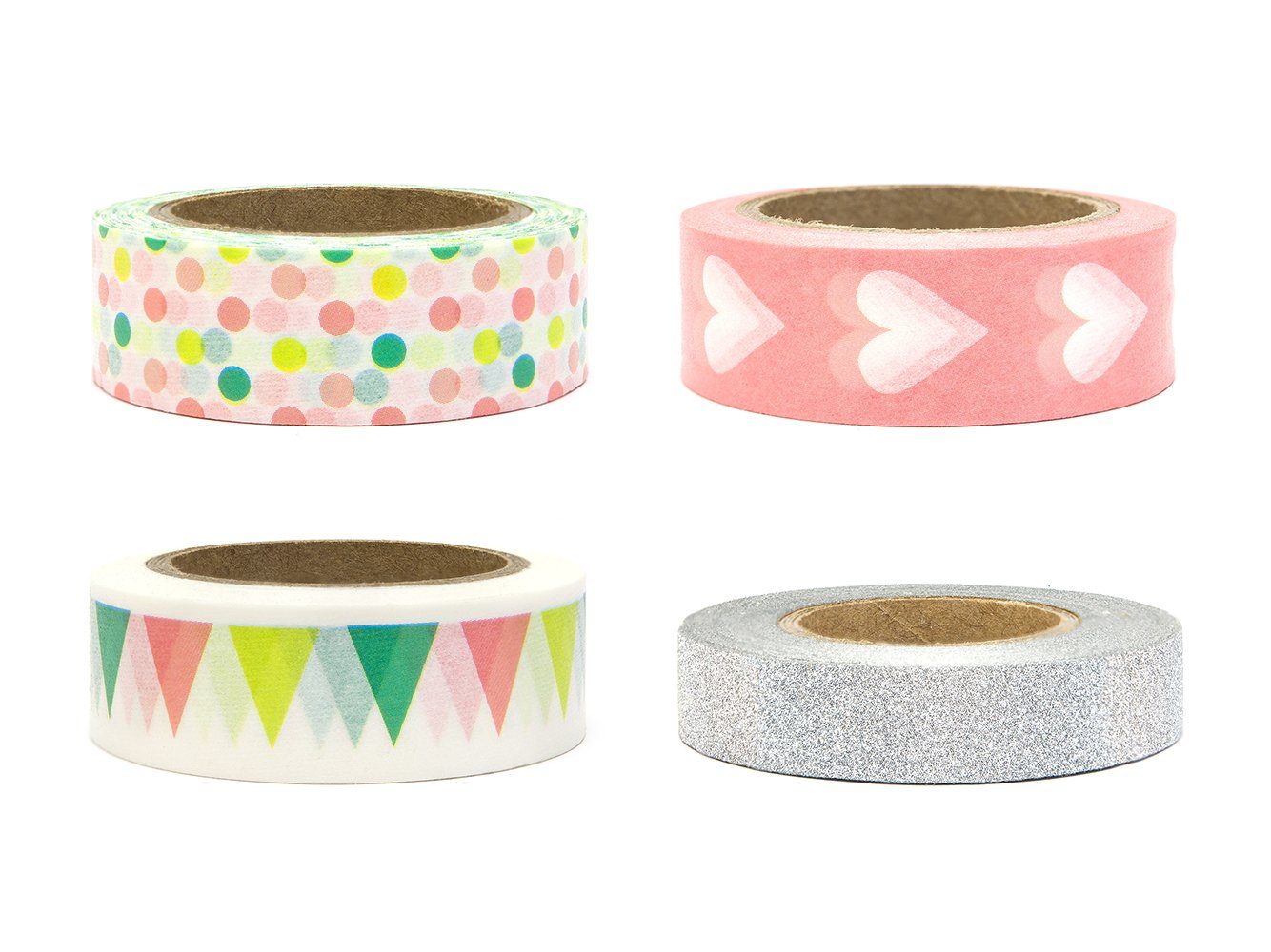 Punkte 10m Tape Herz Klebeband bunt Glitzer Washi Set 4er partydeco 10-15mm x Wimpeln