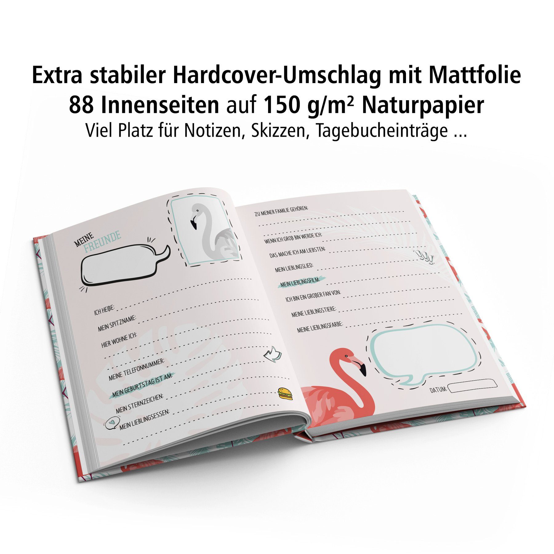itenga DIN A5, Flamingo Seiten itenga 88 Muster Notizbuch Freundebuch
