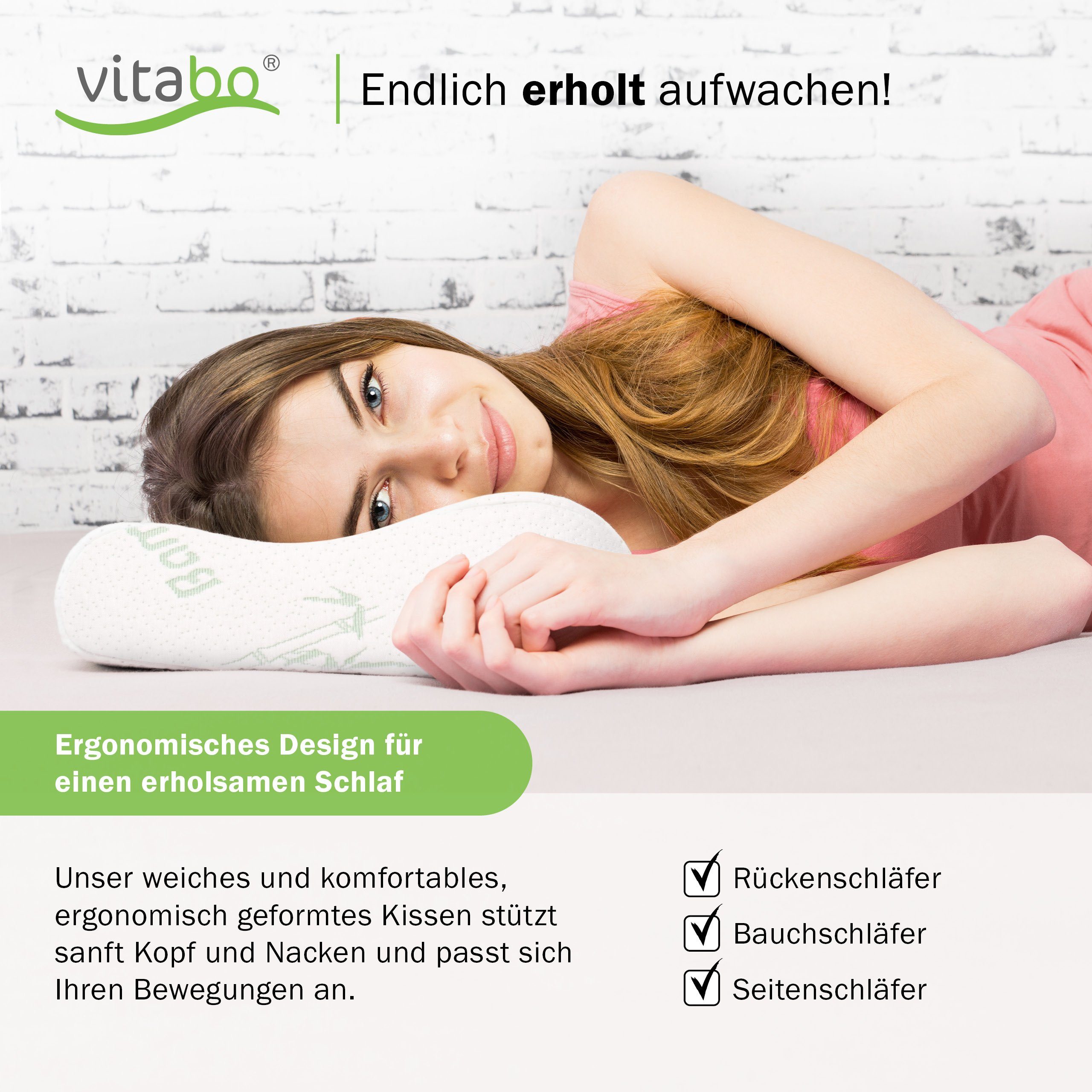 Vitabo Nackenkissen Ergonomisches Kopfkissen Wellenform, klimaregulierender günstig online kaufen