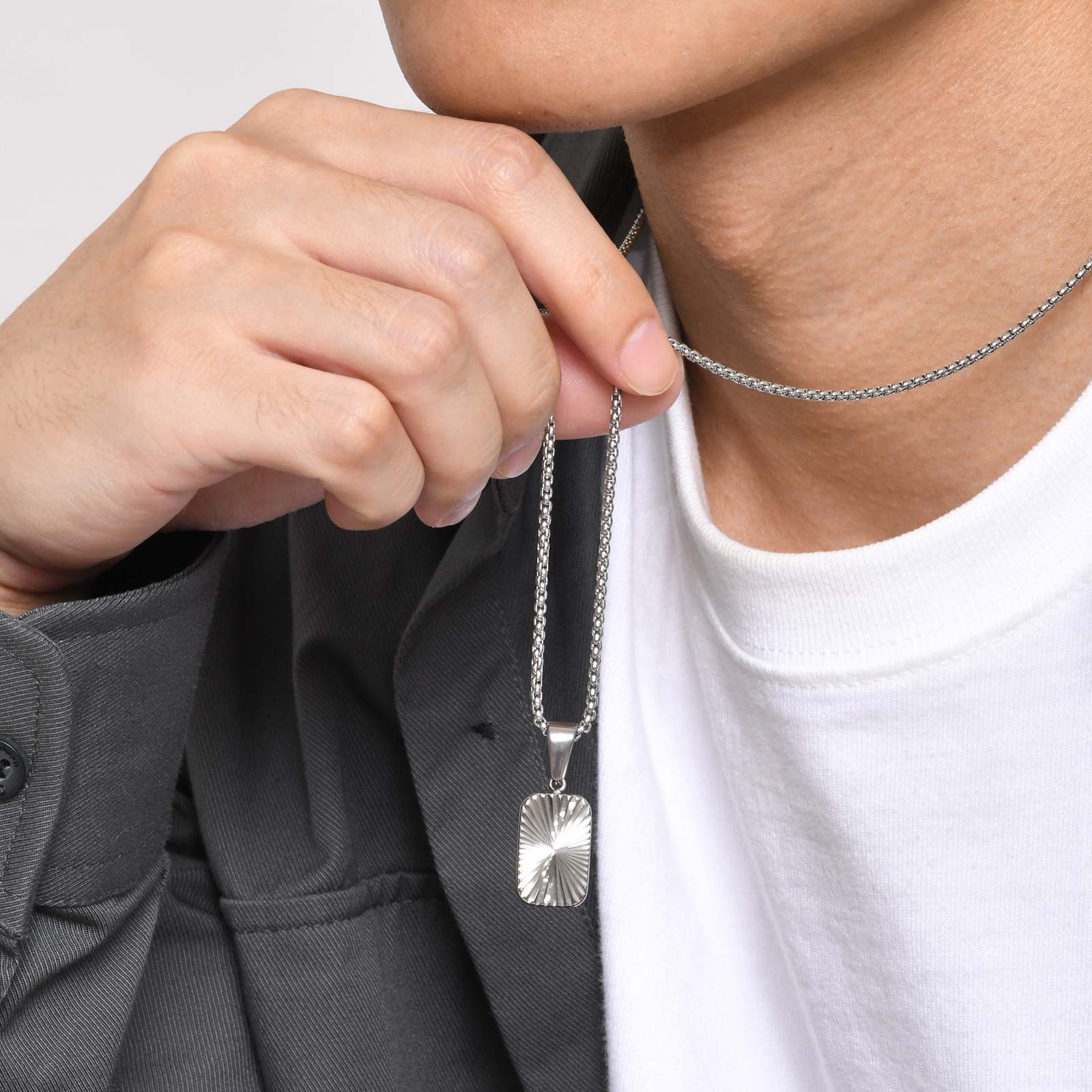 KARMA Kette mit Anhänger Erbskette Herren Halskette Edelstahl Silber Schwar günstig online kaufen