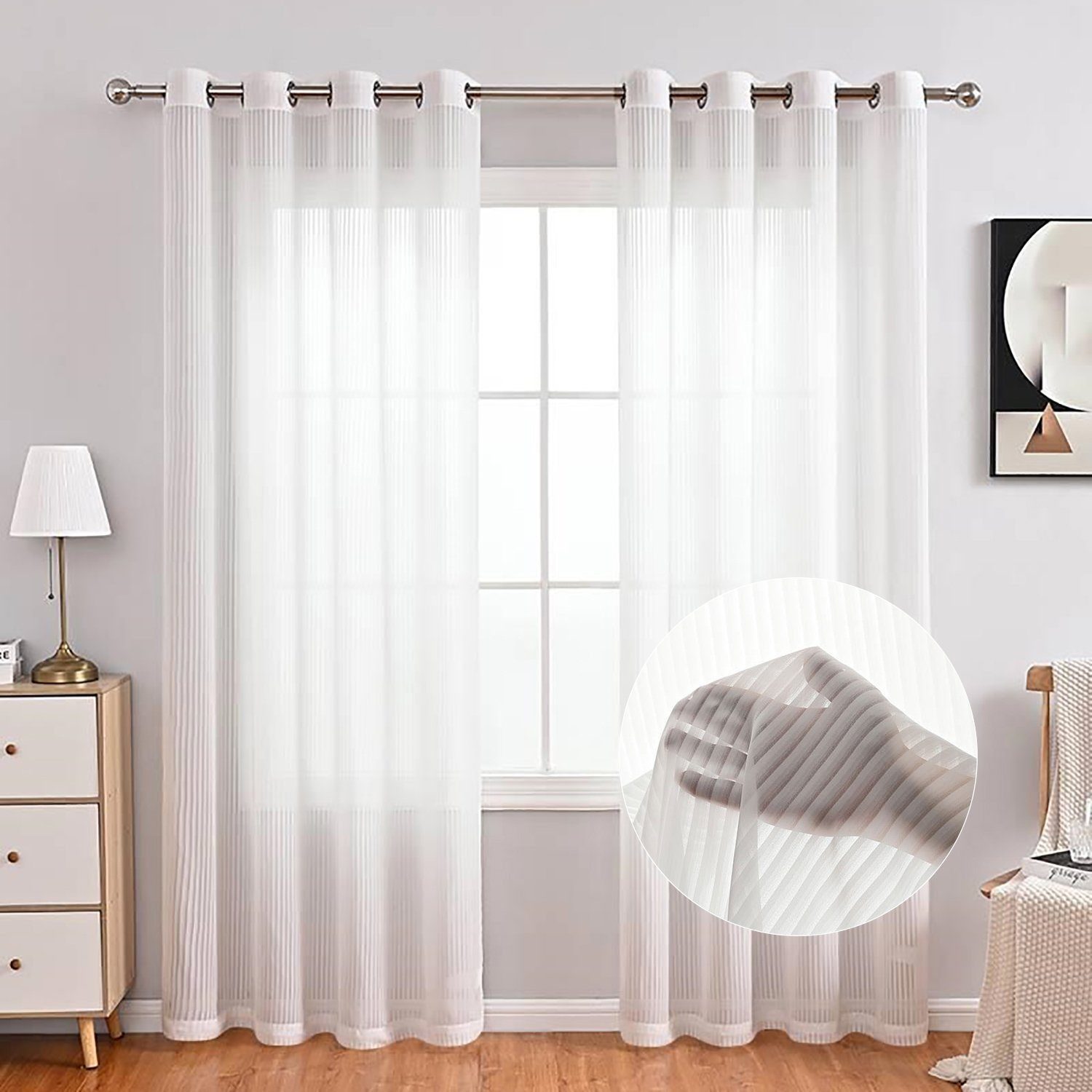 BYSURE Gardine (2 St), Ösen, halbtransparent, Polyester, Streifen Gardine günstig online kaufen