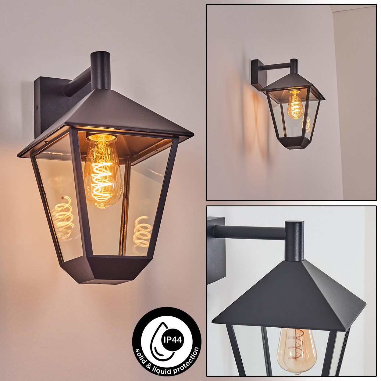 hofstein Außen-Wandleuchte Wandlampe abwärts in antikem Look aus Metall/Glas in Schwarz/Klar, ohne Leuchtmittel, Wandleuchte E27, Hof, Landhaus Außenleuchte, IP44, ohne Leuchtmittel