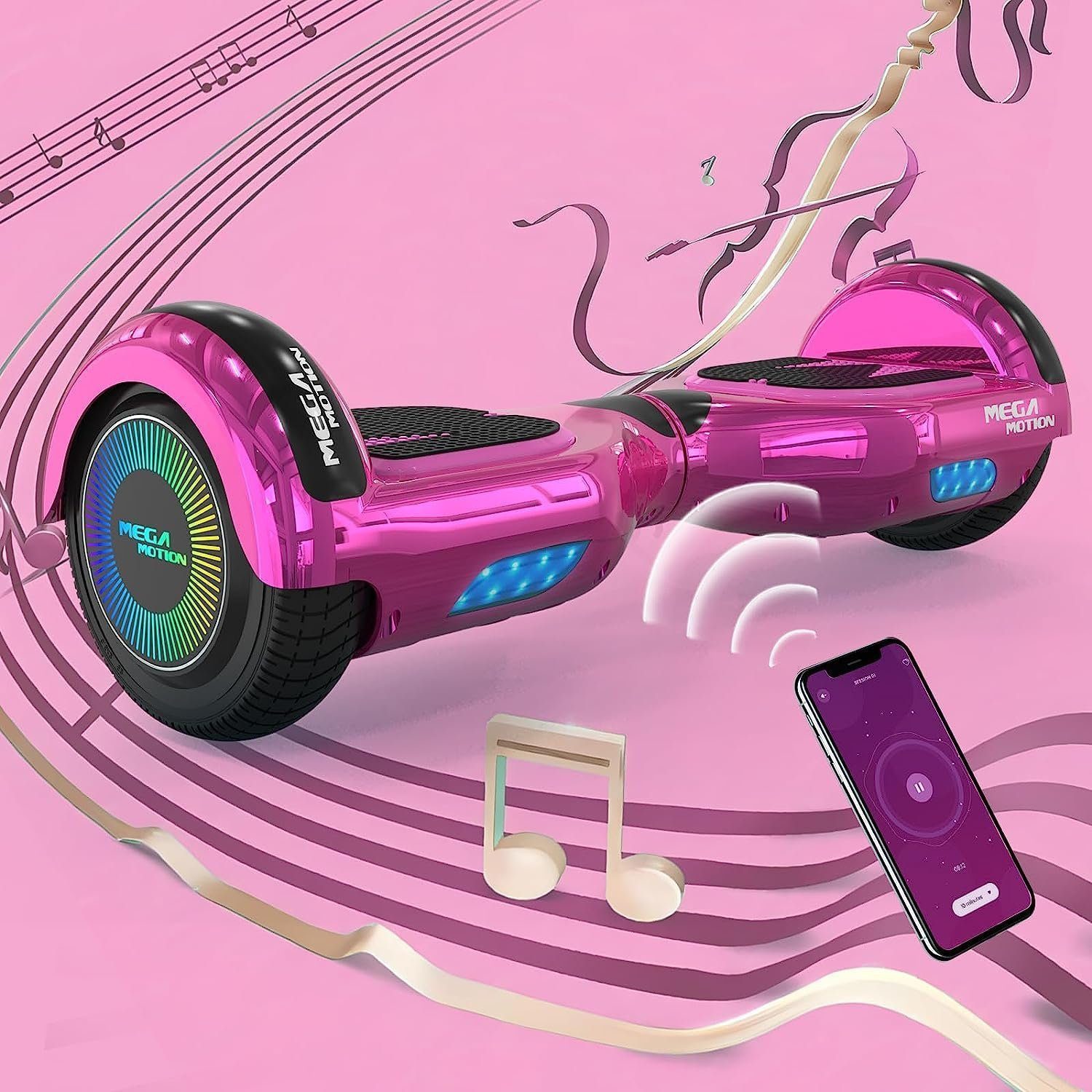 Mega Motion Balance Scooter 6.5 Zoll Hoverboards mit Sitz Hoverkart und Bluetooth und LED-Licht, 15 km/h, mit einem Go-Kart, Geschenk für Kinder und Jugendliche – Bild 3 von 5