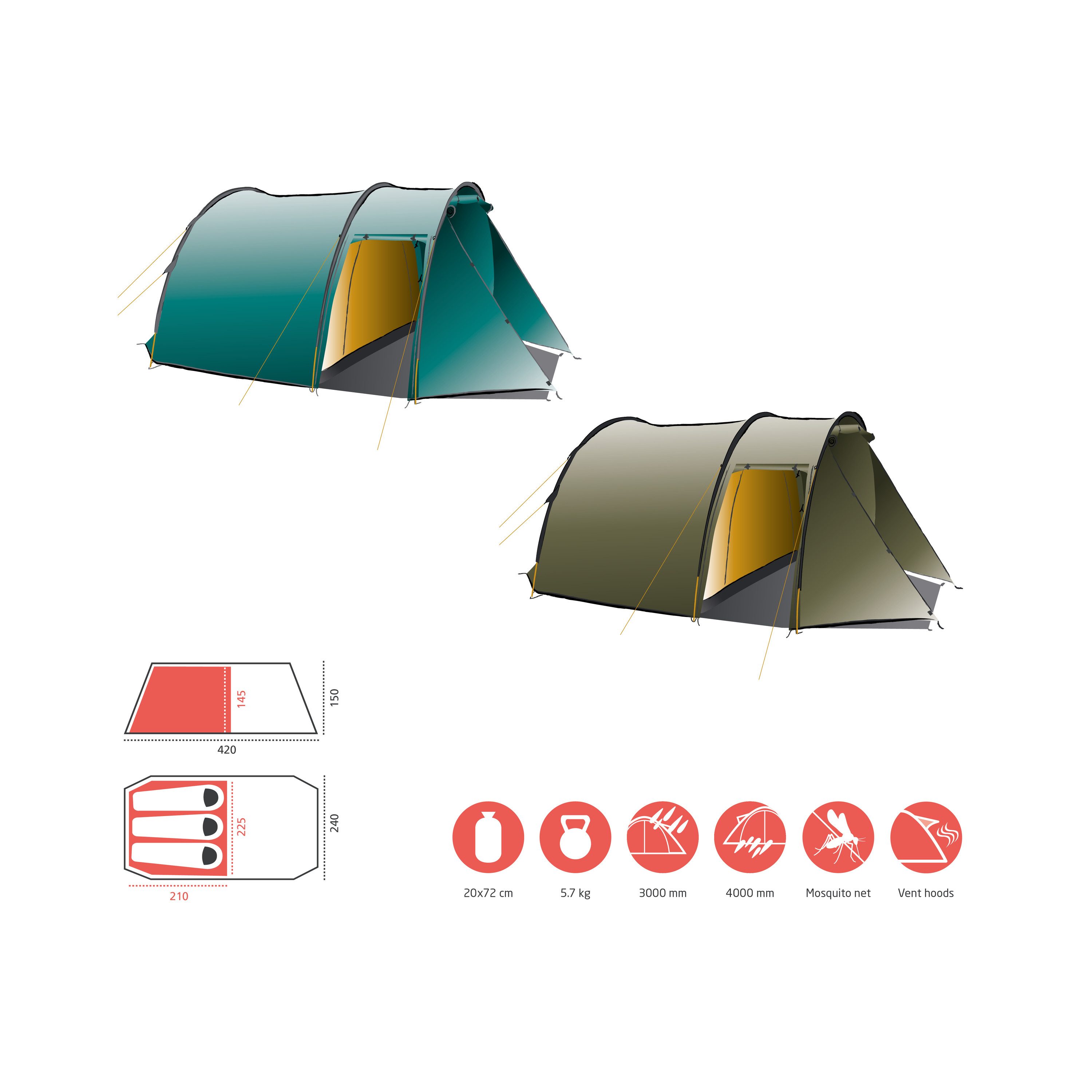 GRAND CANYON Tunnelzelt Robson 3 Alu, Personen: 3 (1 tlg)