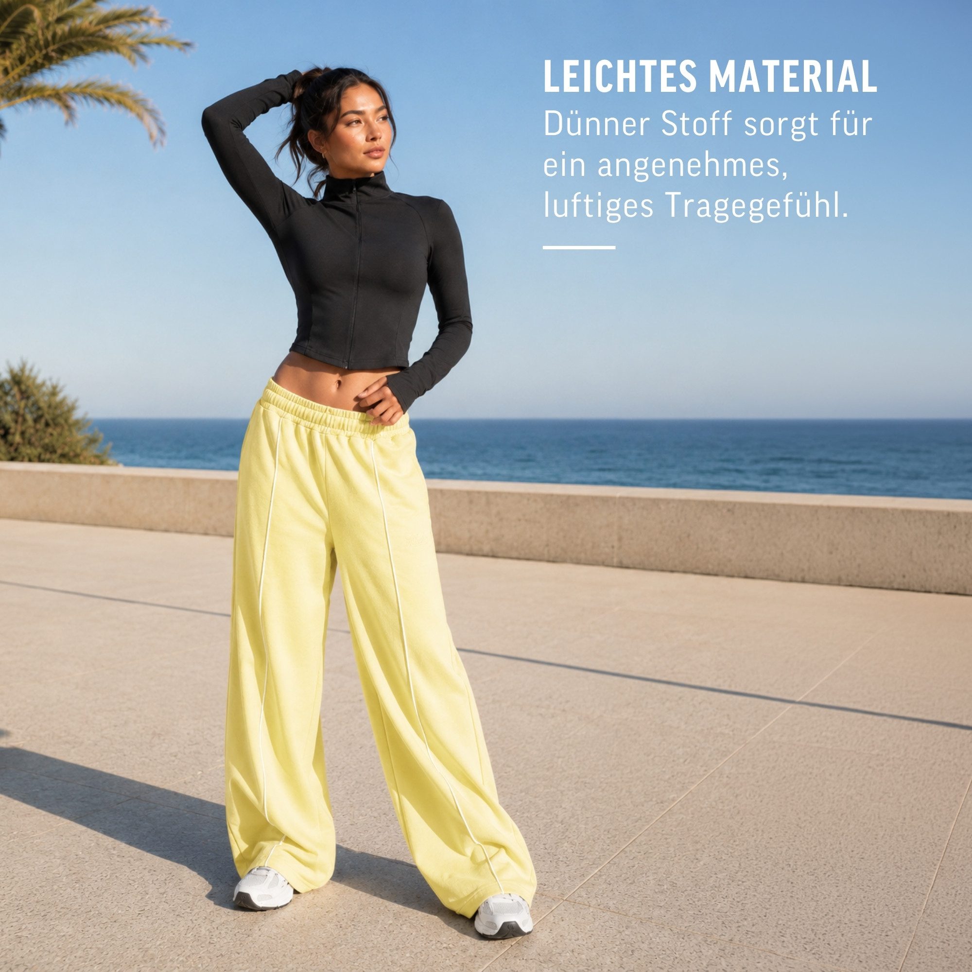 Smilodox Jogginghose Veyt Damen, Sweatpants aus Baumwolle, Sporthose Loose Fit Wide Leg, Verstellbarer Tunnelzug, Langer Schnitt, für Sport & Alltag