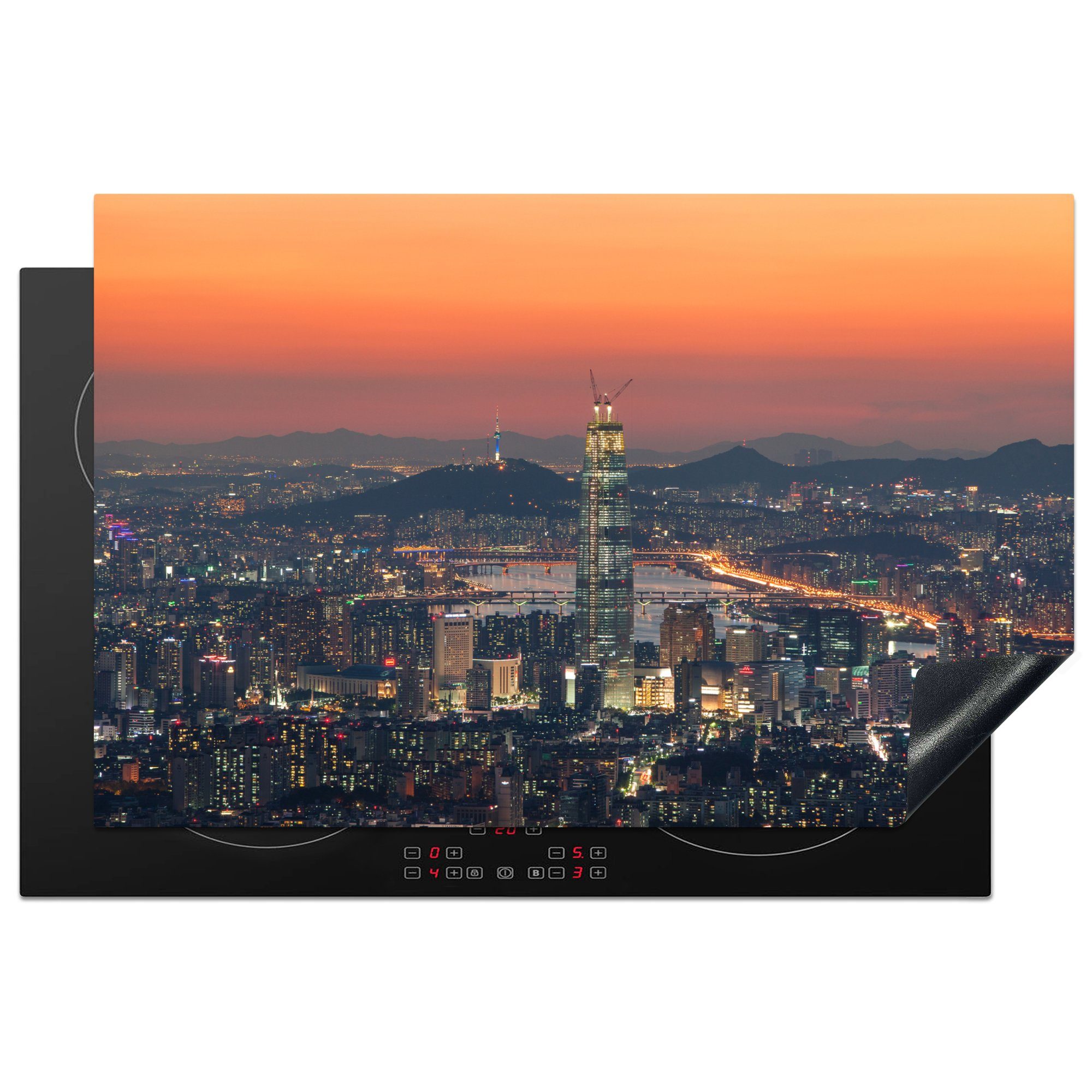 MuchoWow Herdblende-/Abdeckplatte Sonnenuntergang in der Nähe von Seoul in Südkorea, Vinyl, (1 tlg), 81x52 cm, Induktionskochfeld Schutz für die küche, Ceranfeldabdeckung