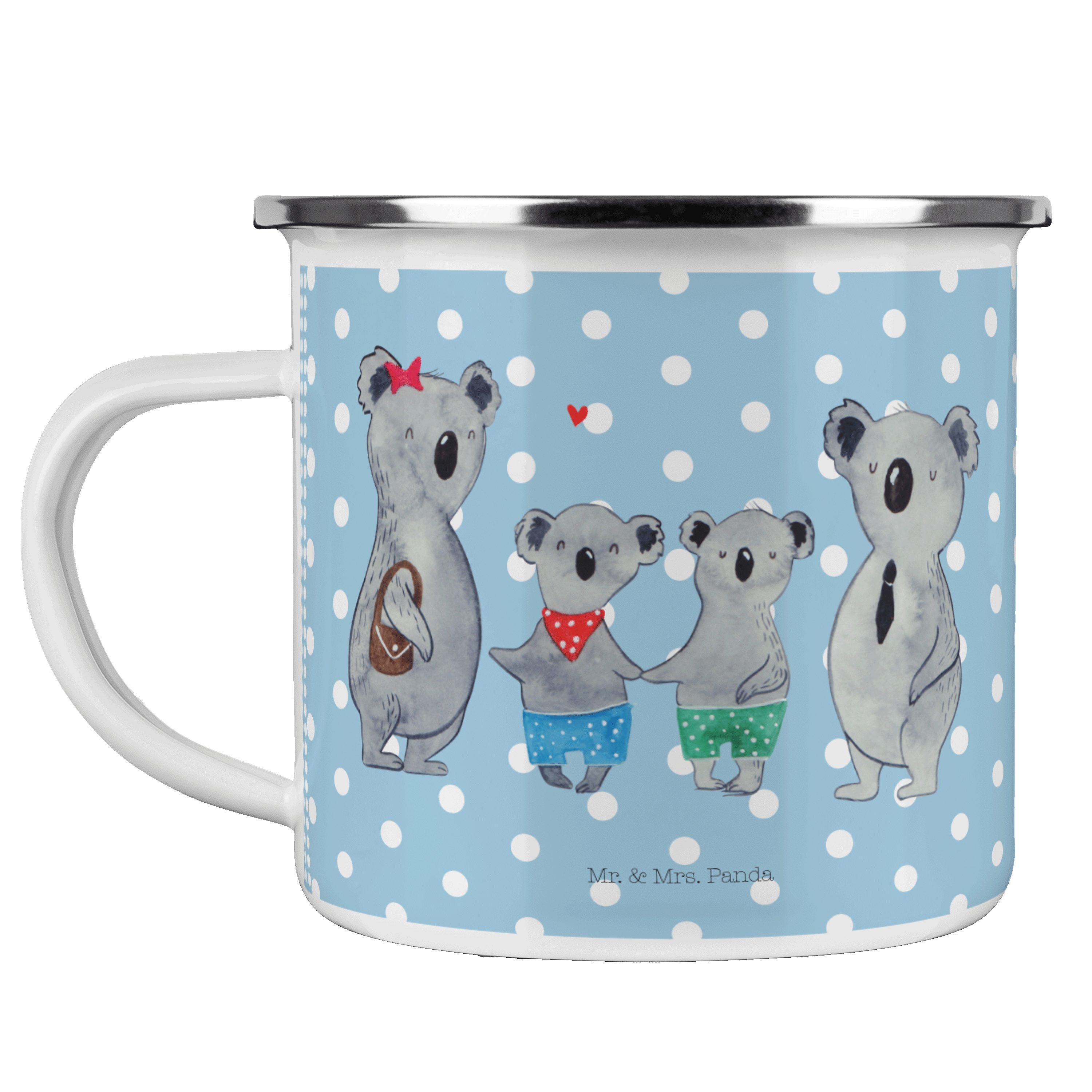 Mrs. Becher - Geschenk, Blau Panda - zwei Mr. Koala Campingtasse, Emaille Koalabär, Pastell & Familie