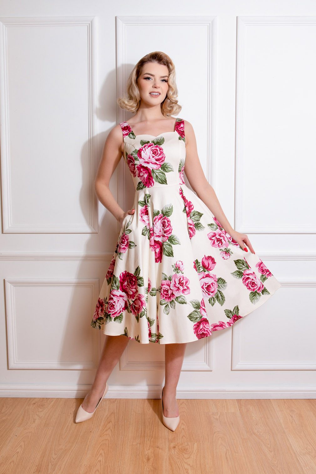 Hearts & Roses London A-Linien-Kleid Frances Floral Retro Vintage Rosen 50e günstig online kaufen