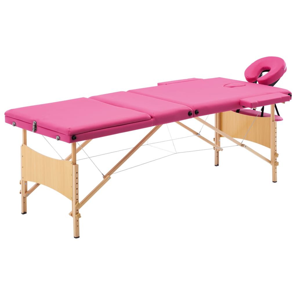 vidaXL Massageliege Massageliege Klappbar 3-Zonen mit Holzgestell Rosa