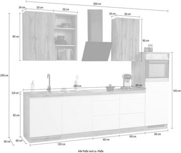 Kochstation Küche KS-Bruneck, 300cm breit, ohne E-Geräte, hochwertige MDF-Fronten