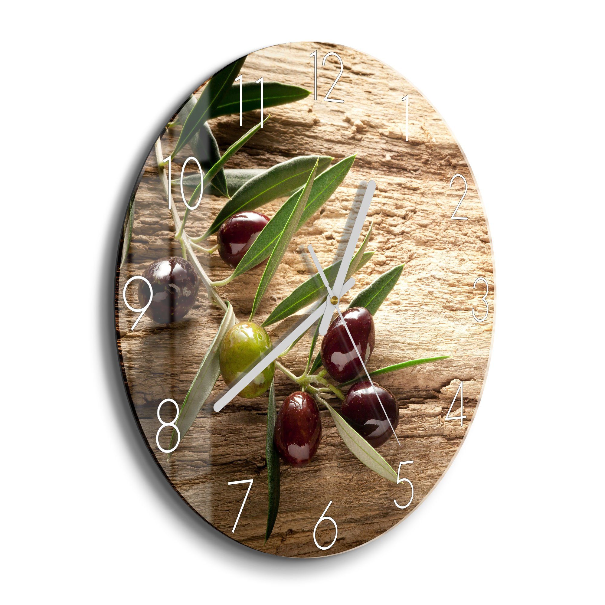 DEQORI Wanduhr 'Dekorativer Olivenzweig' (Glas Glasuhr günstig online kaufen