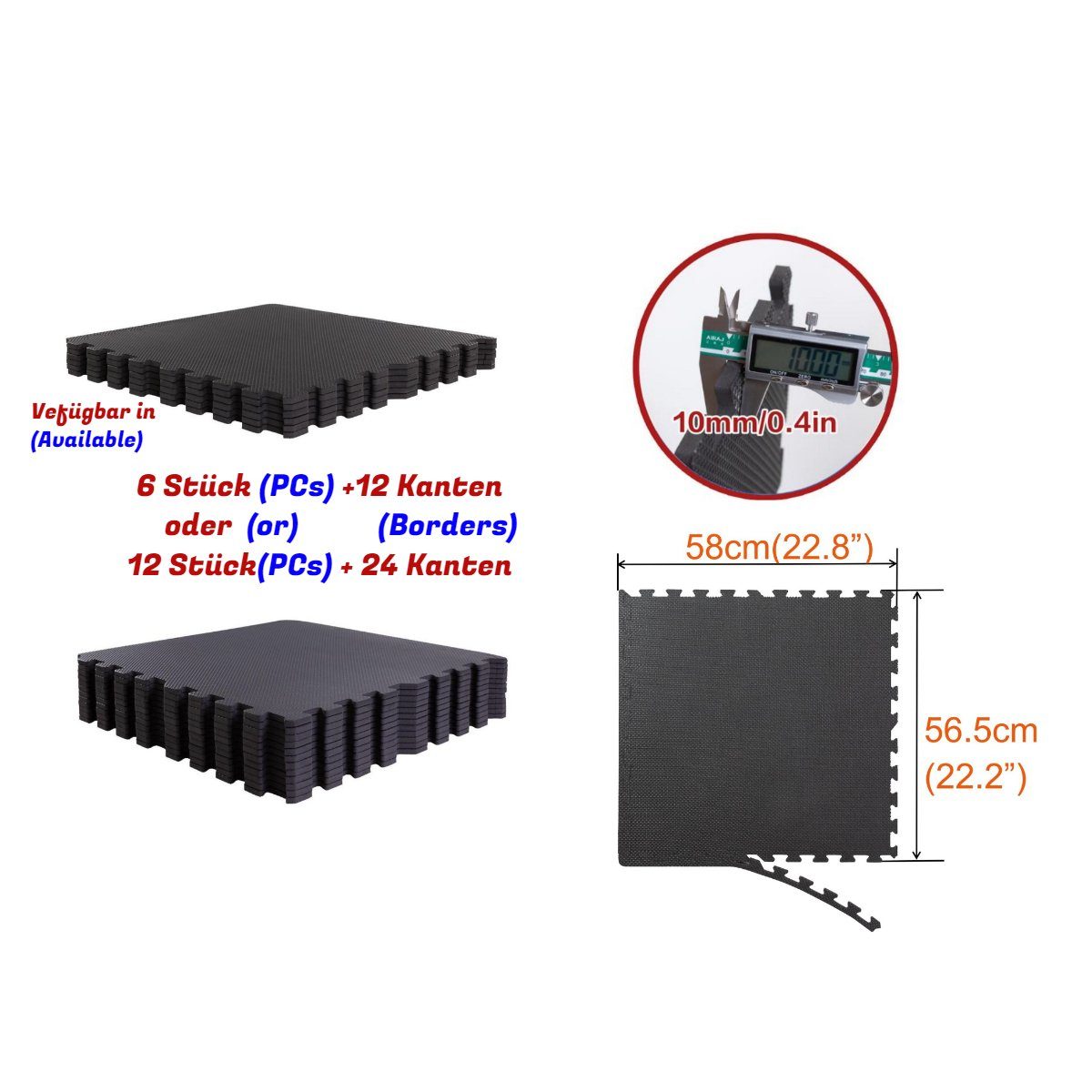 BodenMax Bodenturnmatte BodenMax Schutzmatten Set (Schwarz) (6 Stück, 6-St), inklusive 12 Randstücke