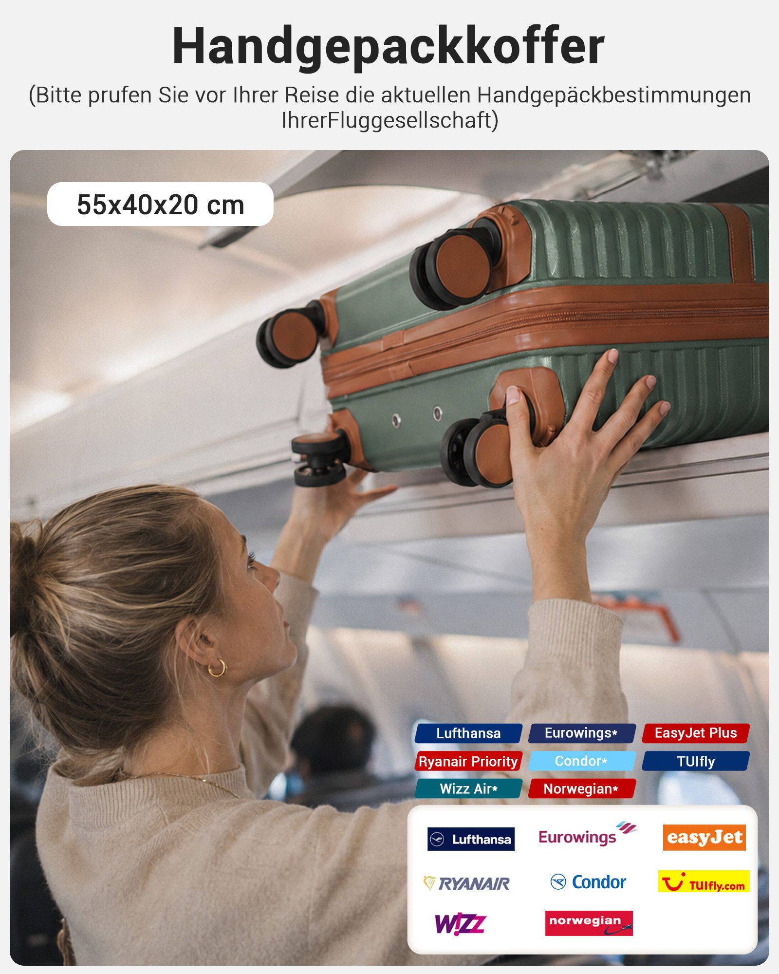 KONO Handgepäckkoffer Koffer Trolley ABS+PC Hartschalenkoffer – Bild 3 von 5