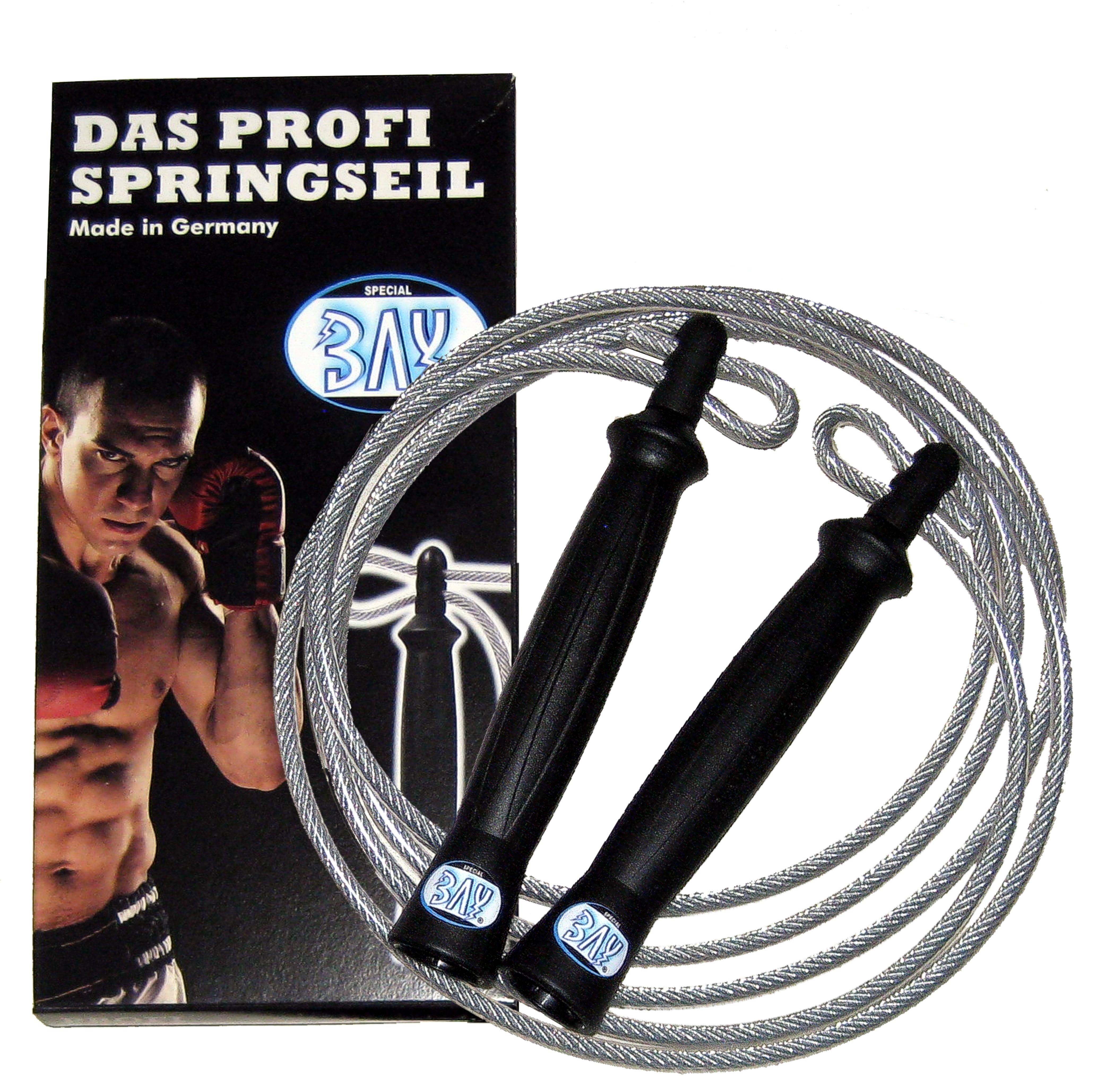 BAY-Sports Springseil Made in Germany DELUX 280 Stahl Seele Sprungseil High Speed PVC Mantel, Längenverstellbar - MADE IN GERMANY Prägung