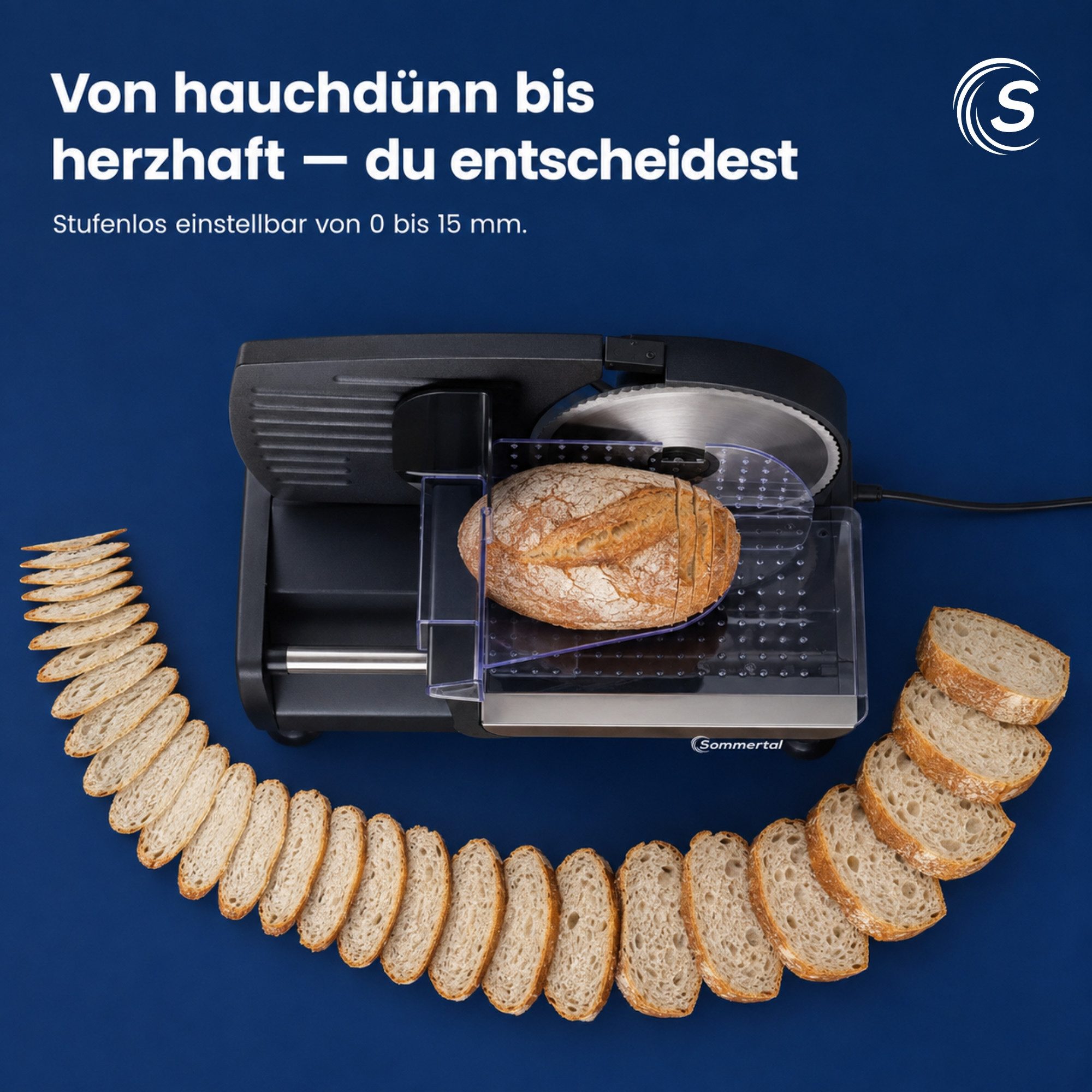 Sommertal Allesschneider AS190 DUAL 200 W Edelstahlmesser mit Wellenschliff und, 200 W, glatten Schliff, elektrische Schneidemaschine Brotschneidemaschine