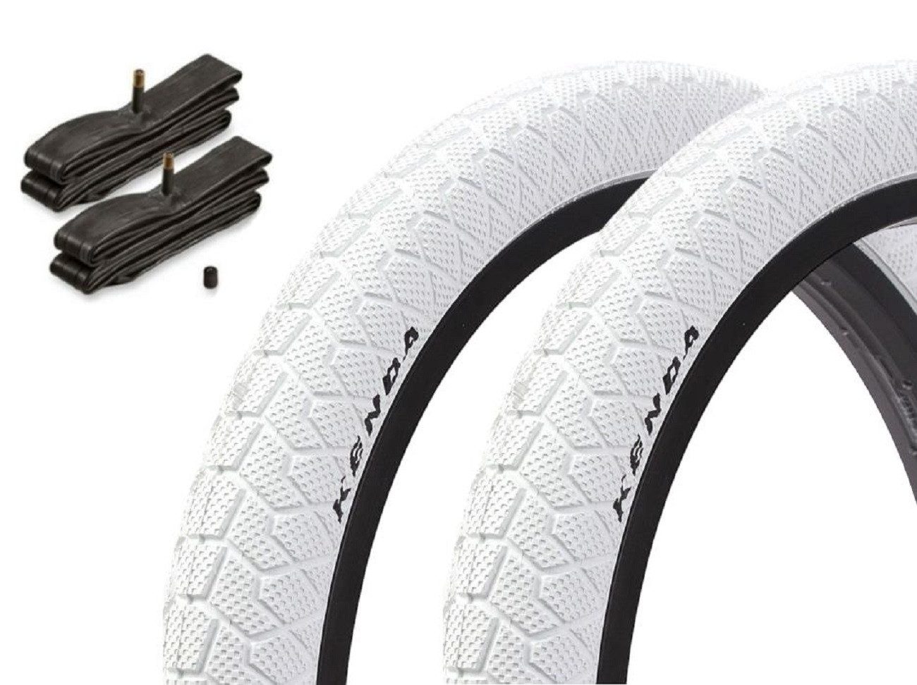 KHEbikes Fahrradreifen BMX Reifen Set Kenda 20 Zoll x 1,95 Weiß mit Schläuchen AV, BMX KHEbikes
