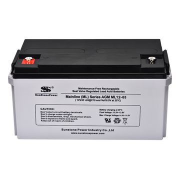 Sunstone Power 12 V 65Ah AGM Batteriespeicher Blei Säure Batteriespeicher PV Anlage Bleiakkus 65000 mAh (12 V), Wiederaufladbar, Wartungsfrei